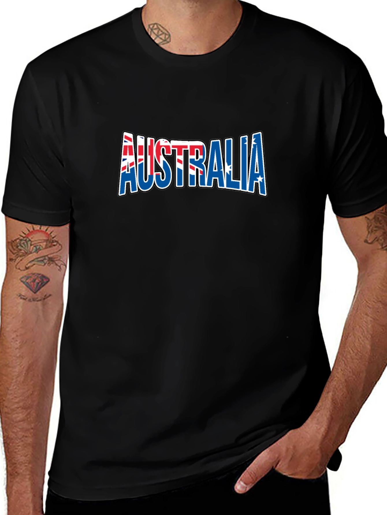 Australia Flag Graphic Print Black T-Shirt