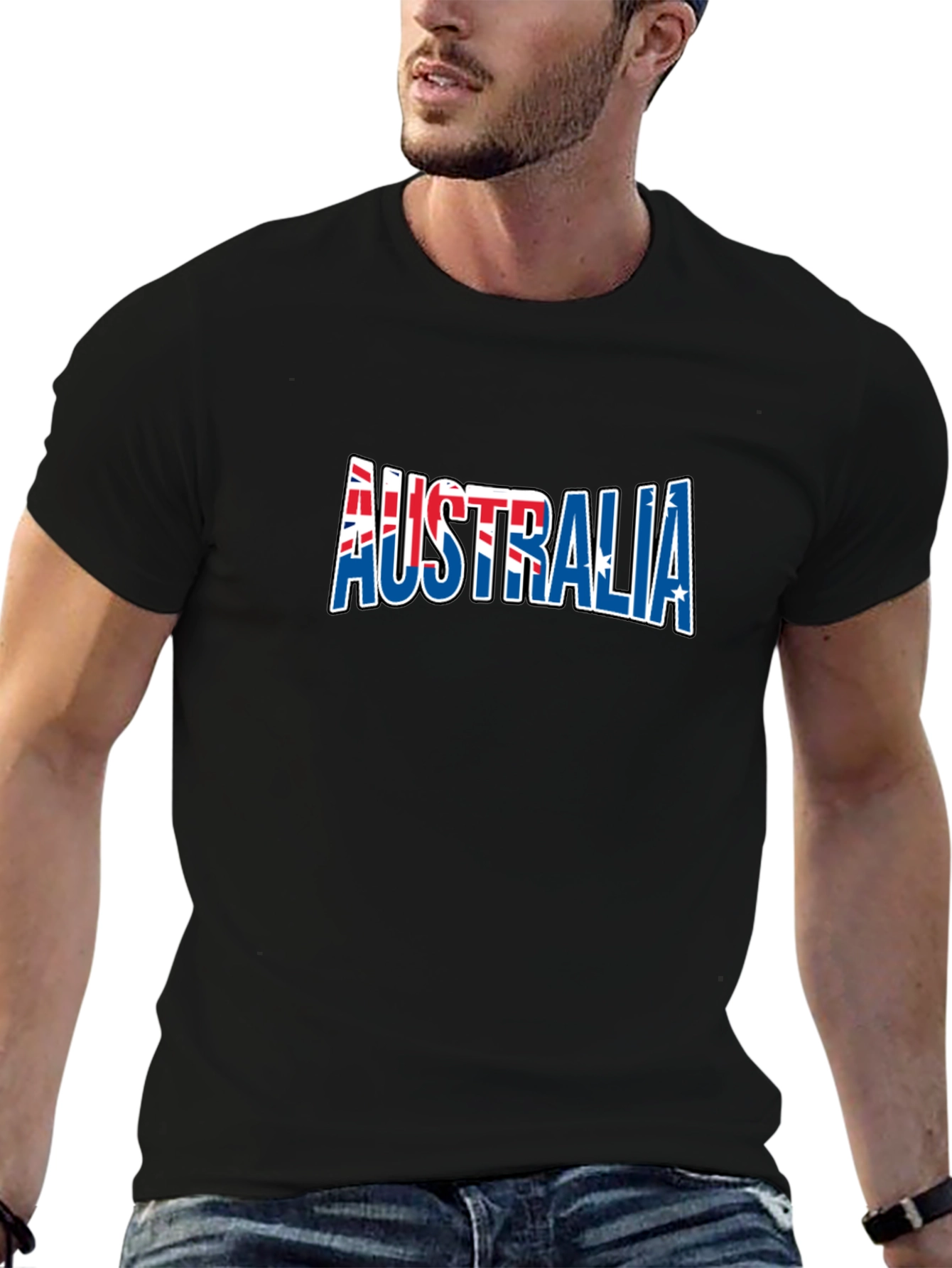Australia Flag Graphic Print Black T-Shirt