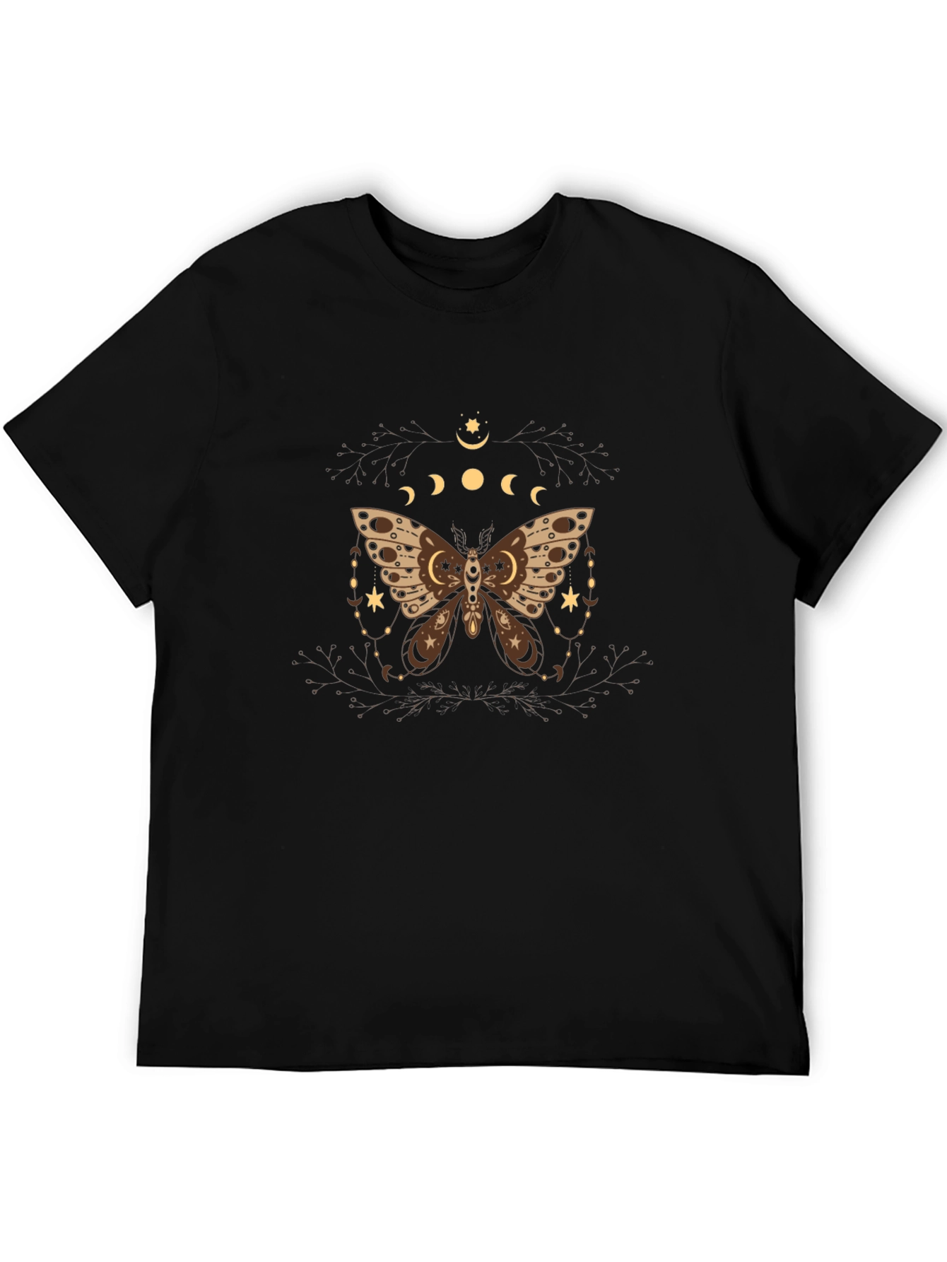 Moth & Moon Phases Graphic Tee - Black Cotton T-Shirt