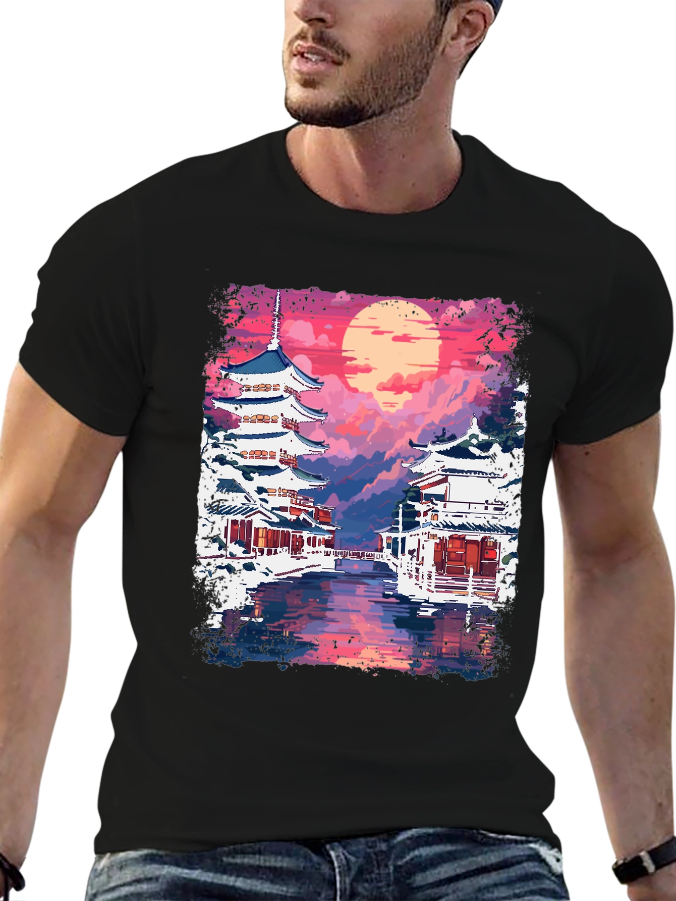 Japanese Temple Pixel Art T-Shirt