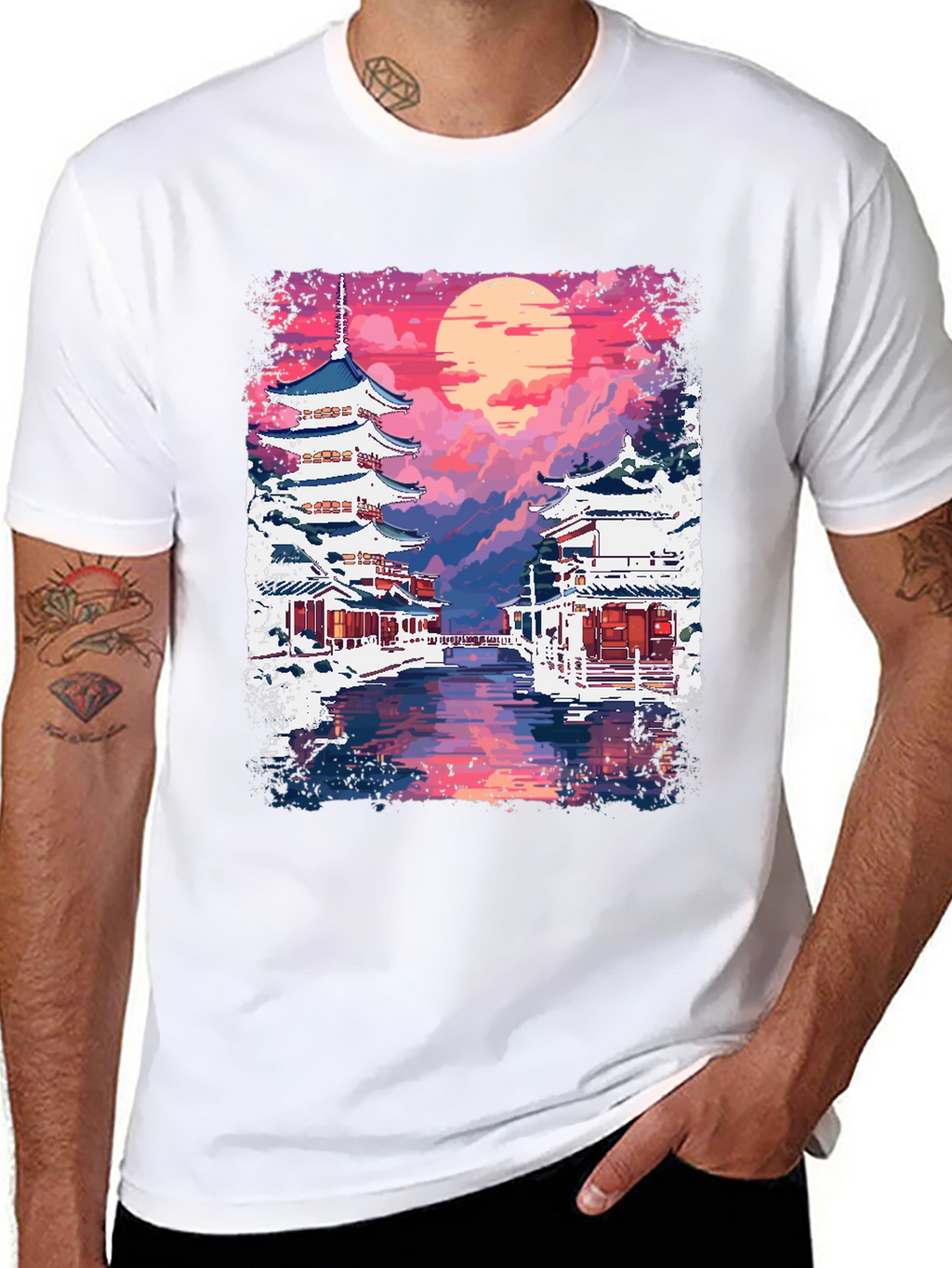 Japanese Temple Pixel Art T-Shirt