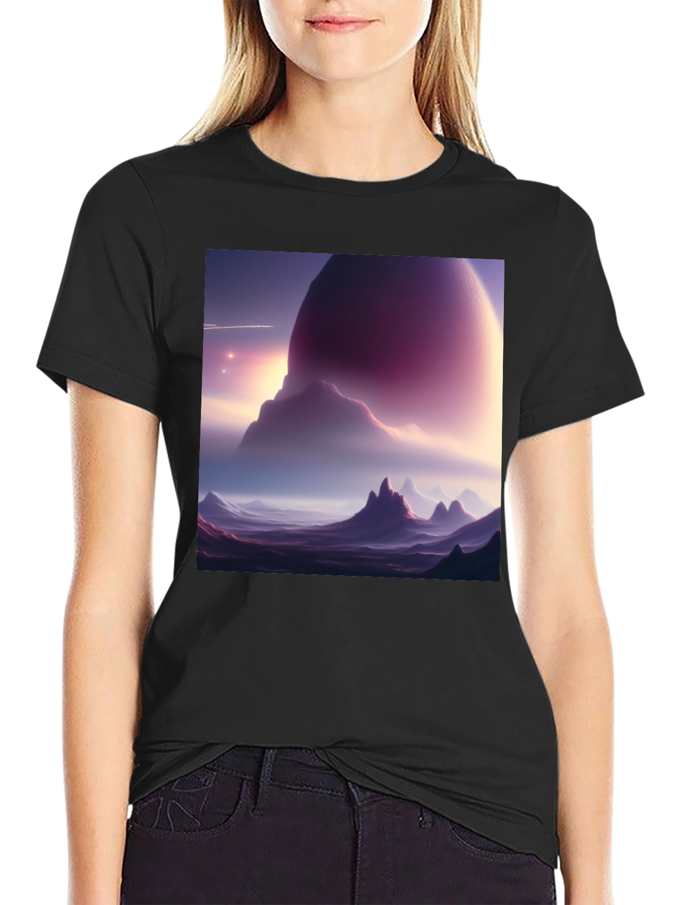 Cosmic Landscape Graphic Tee - Black Cotton