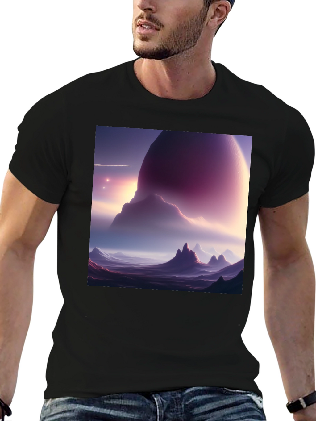 Cosmic Landscape Graphic Tee - Black Cotton