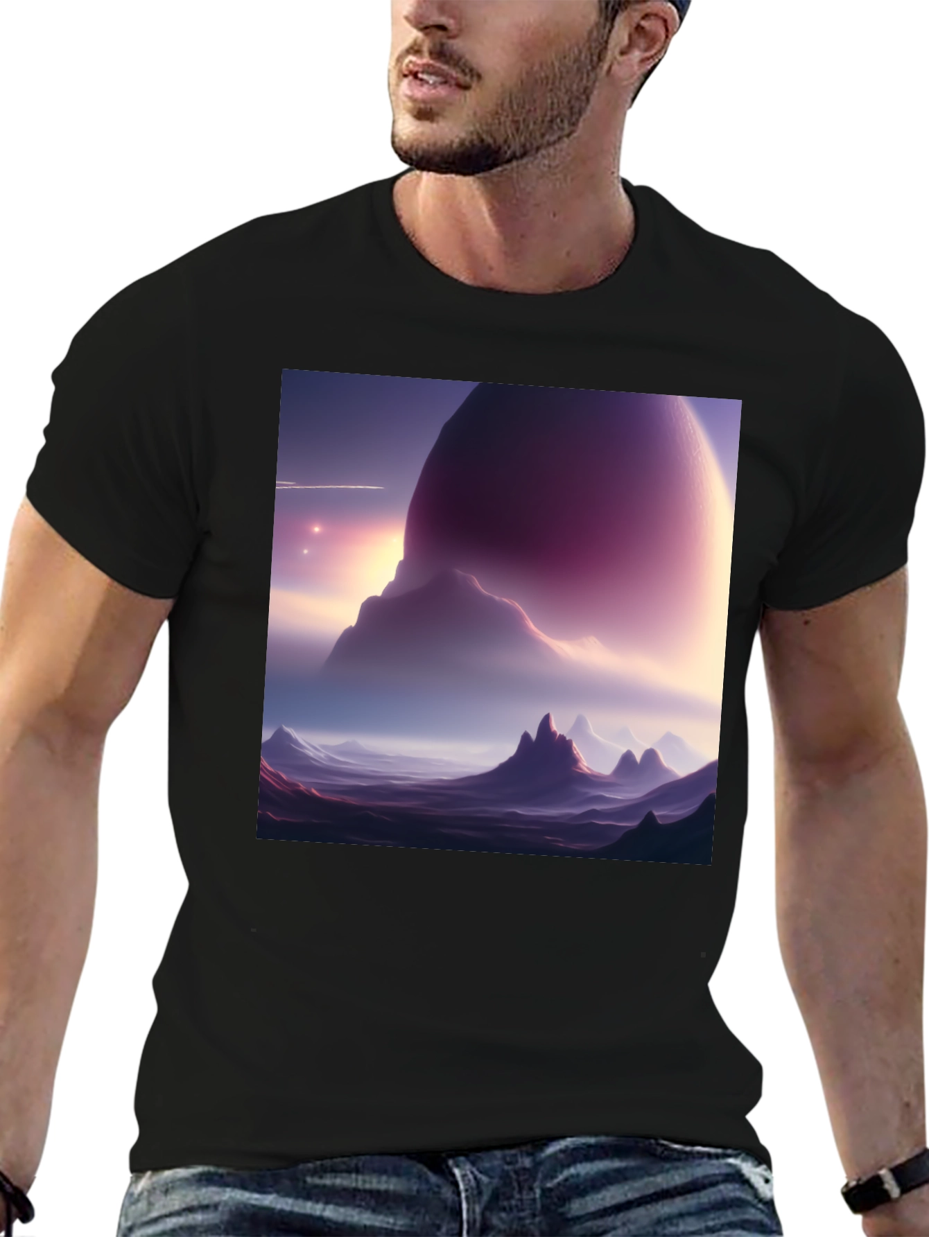 Cosmic Landscape Graphic Tee - Black Cotton