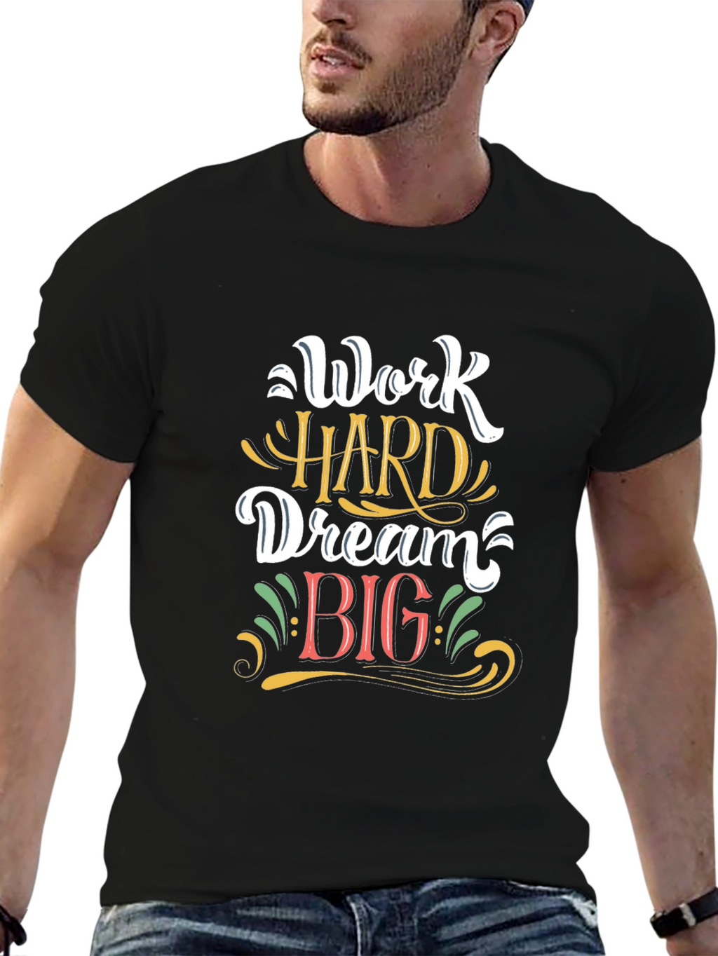 Work Hard Dream Big Graphic T-Shirt - Black