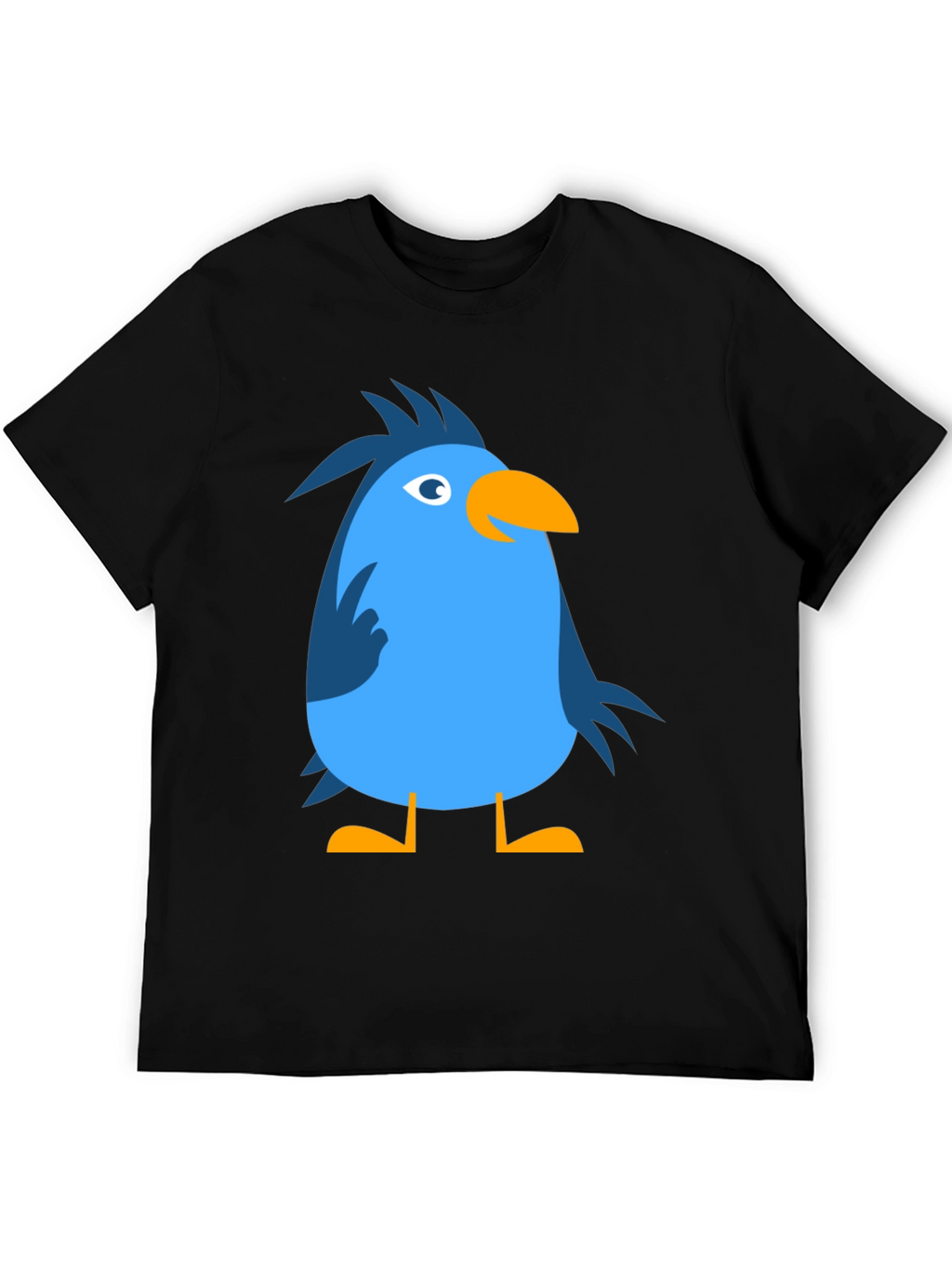 Cartoon Bird Graphic Tee - Black Cotton Casual T-Shirt