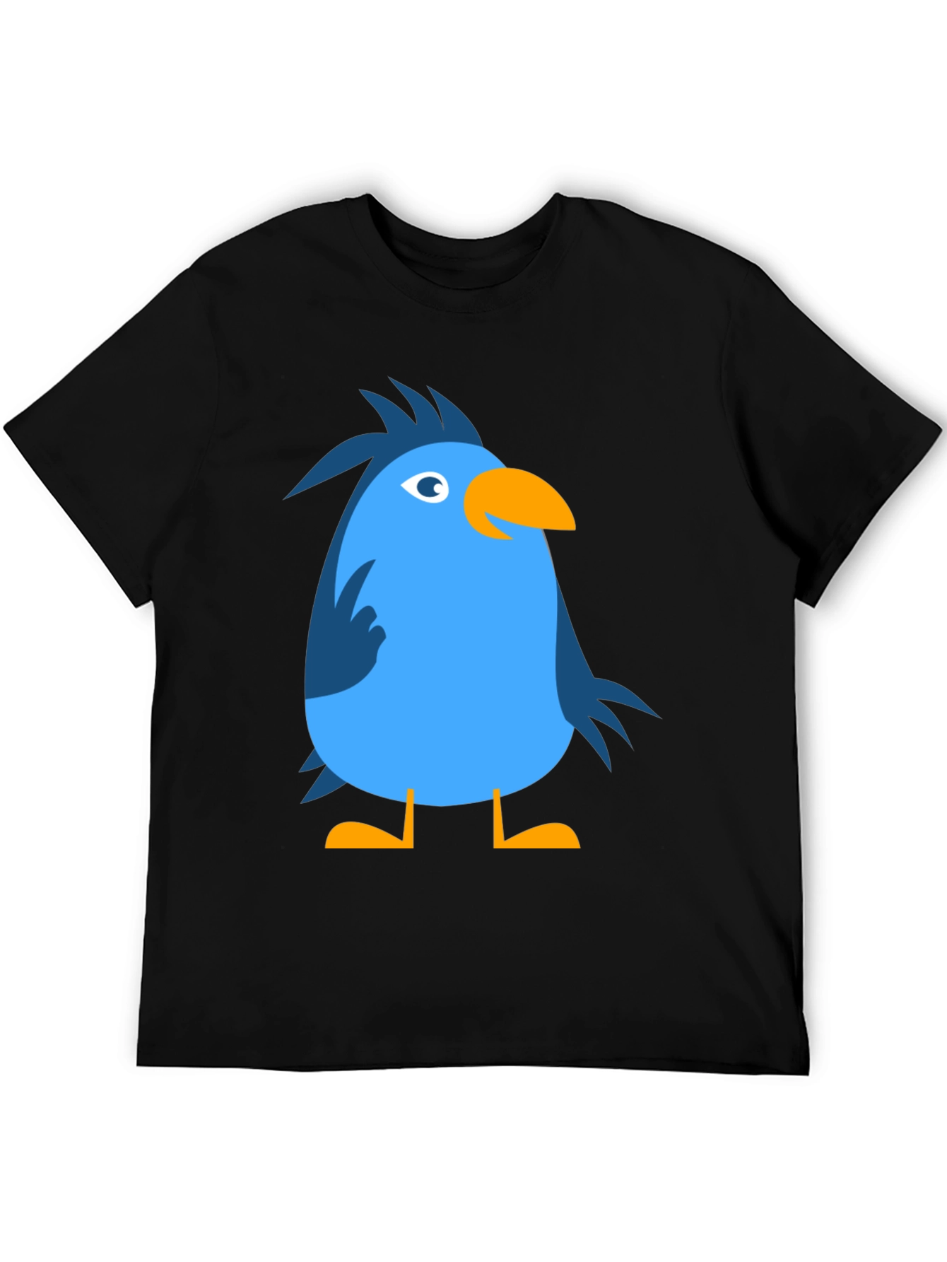 Cartoon Bird Graphic Tee - Black Cotton Casual T-Shirt