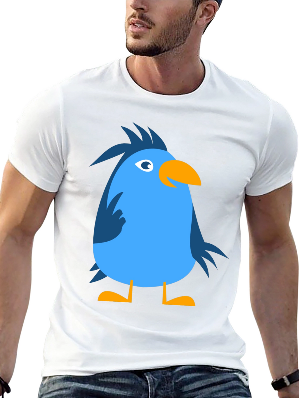 Cartoon Bird Graphic Tee - Black Cotton Casual T-Shirt