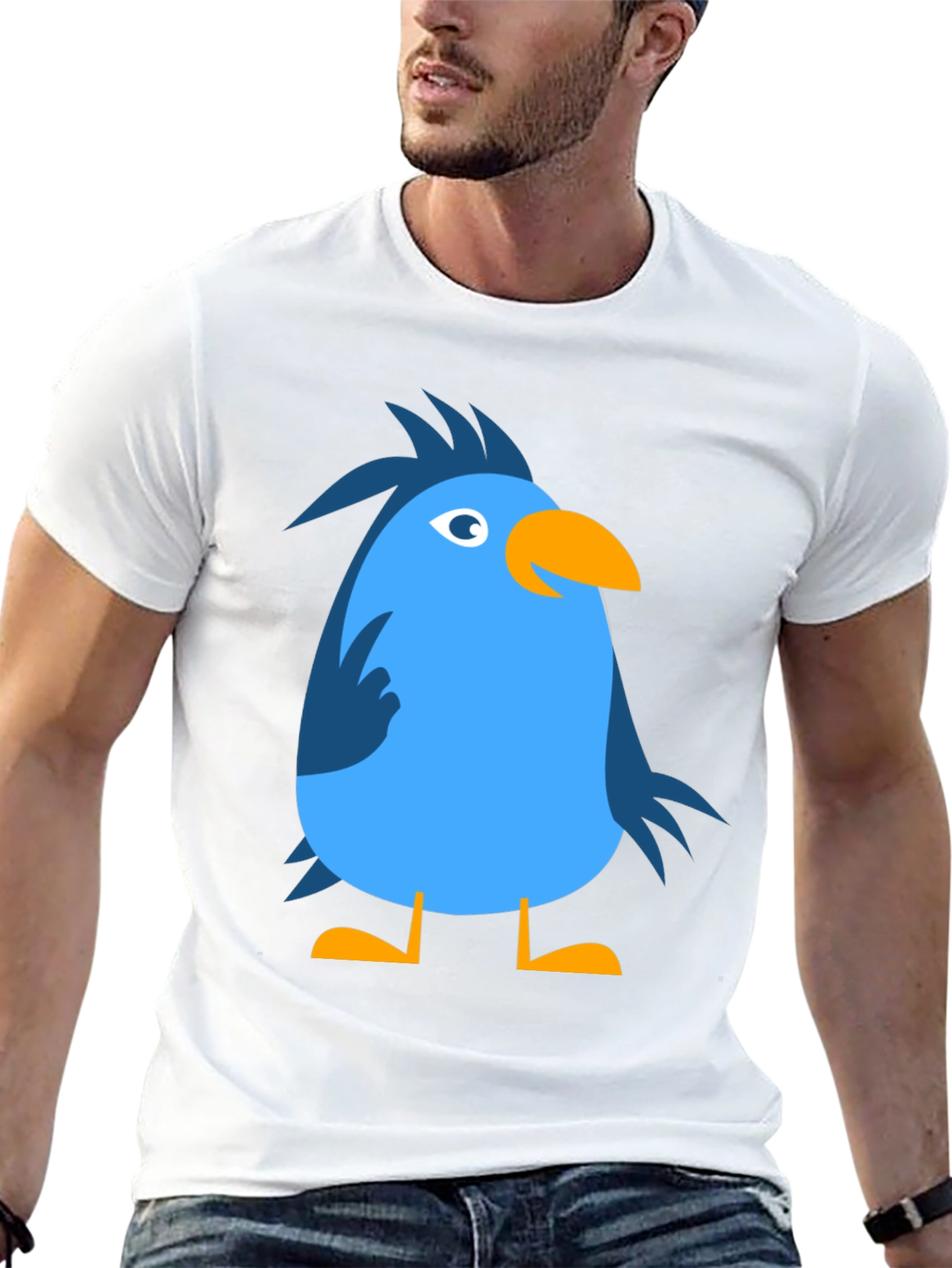 Cartoon Bird Graphic Tee - Black Cotton Casual T-Shirt