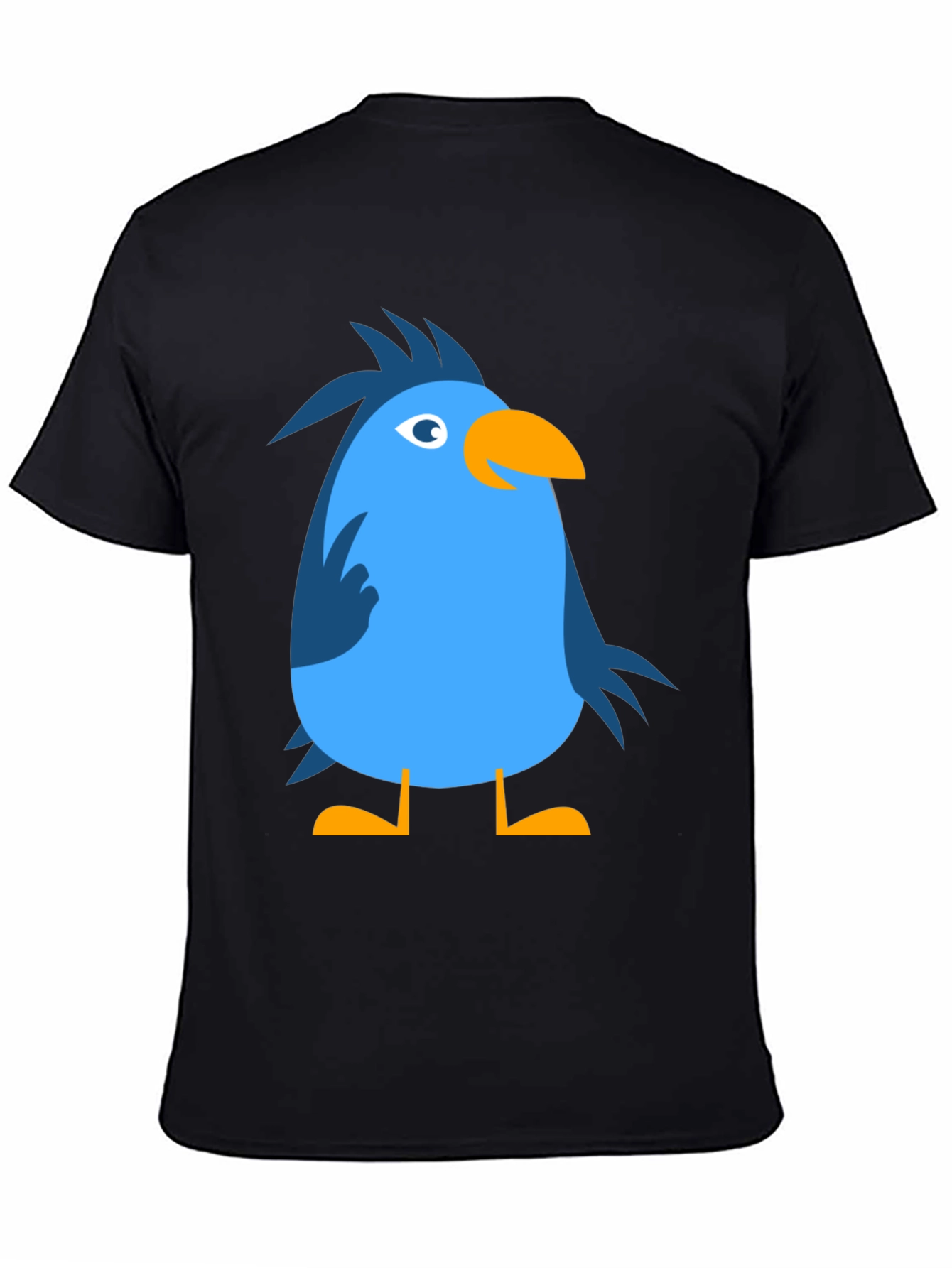 Cartoon Bird Graphic Tee - Black Cotton Casual T-Shirt