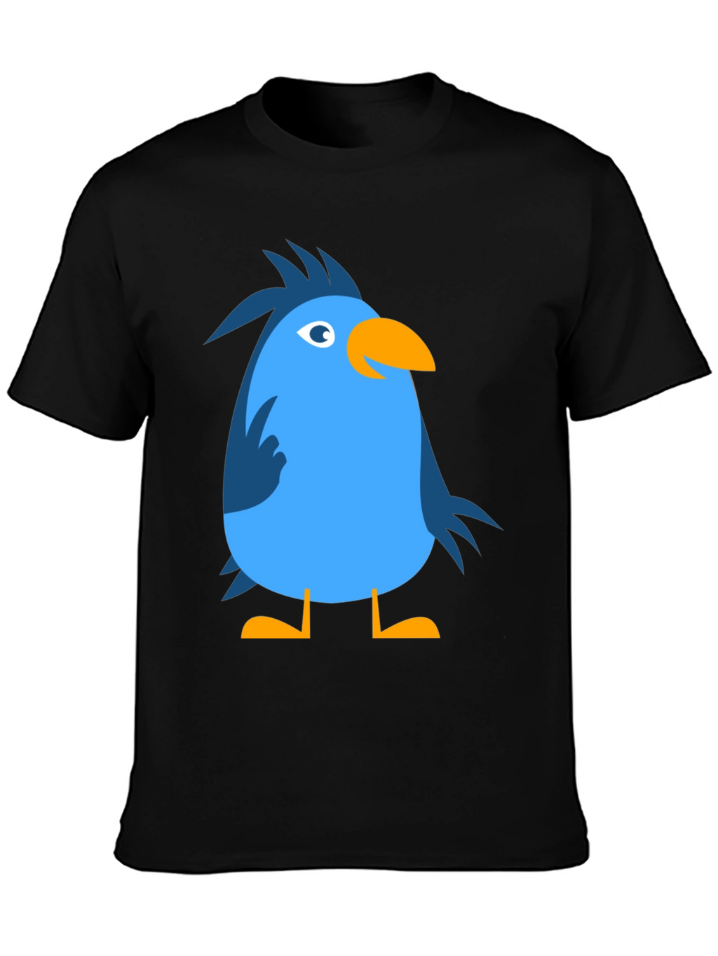 Cartoon Bird Graphic Tee - Black Cotton Casual T-Shirt