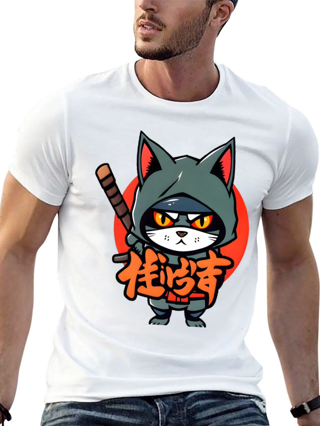 Ninja Cat Graphic Tee - Cool Cartoon T-Shirt