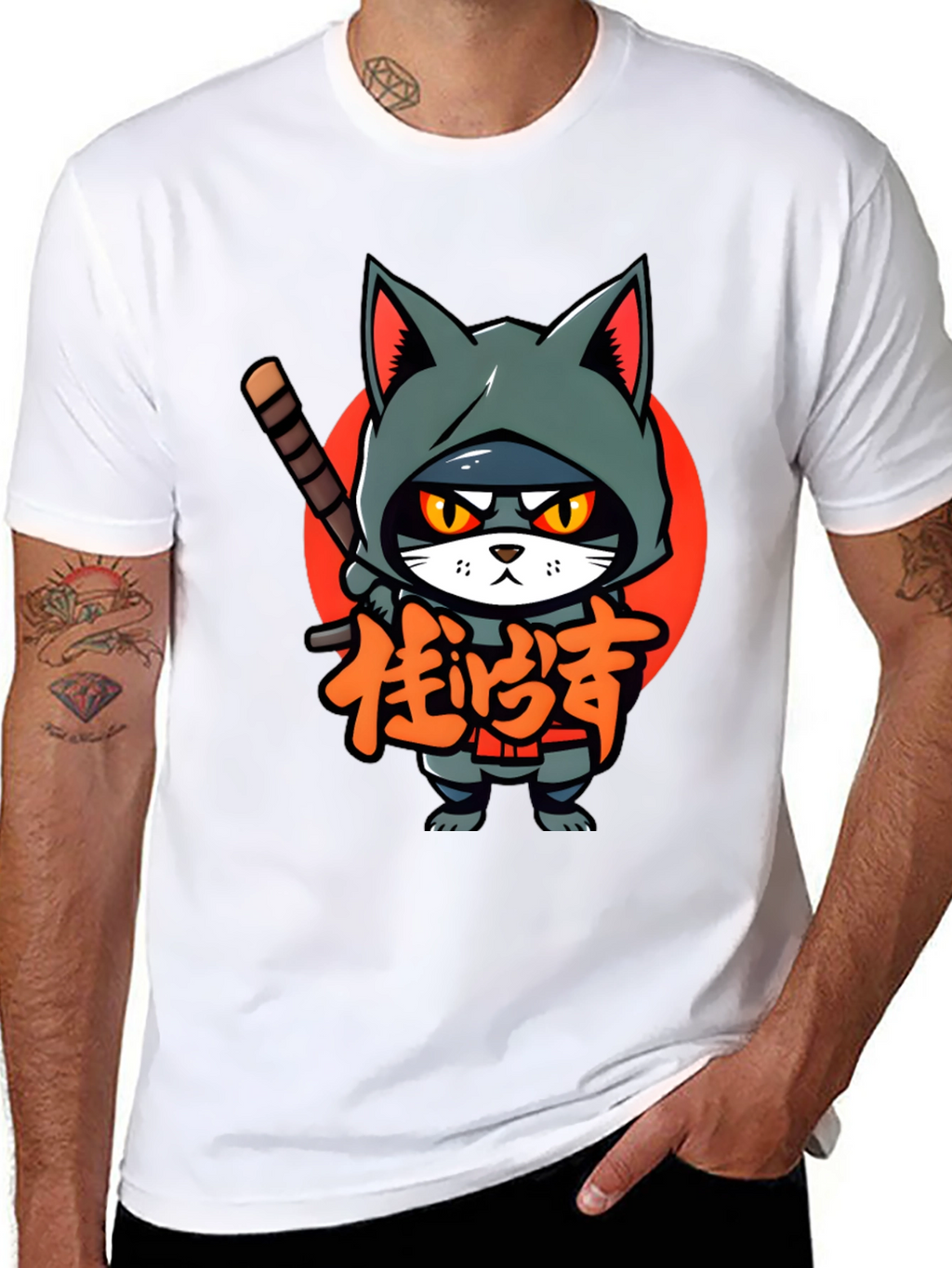 Ninja Cat Graphic Tee - Cool Cartoon T-Shirt