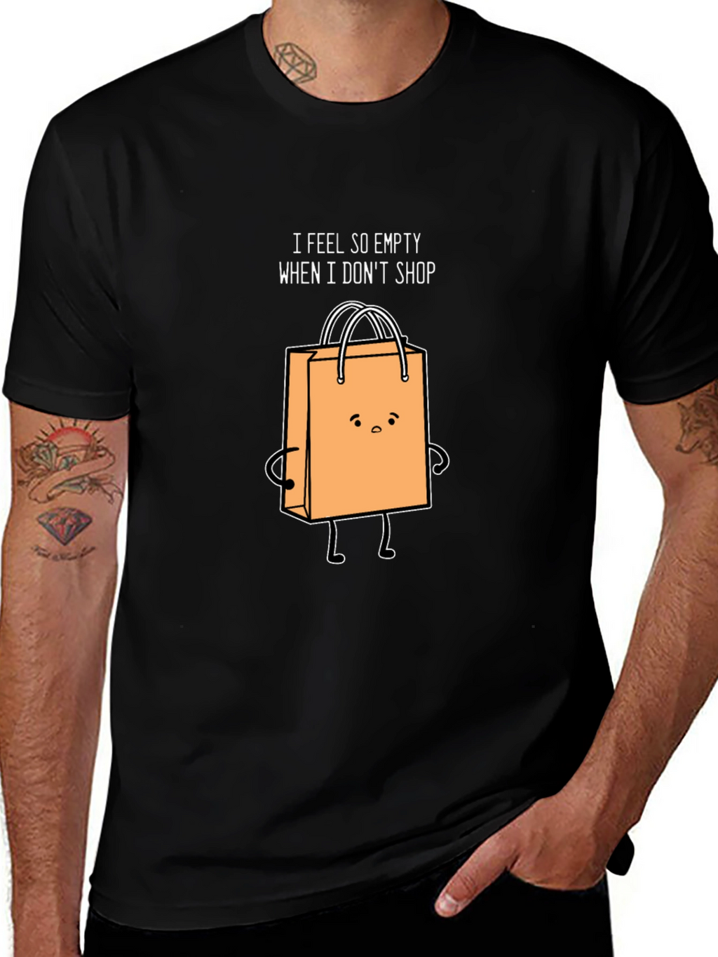 Funny Shopping Bag Graphic Black T-Shirt