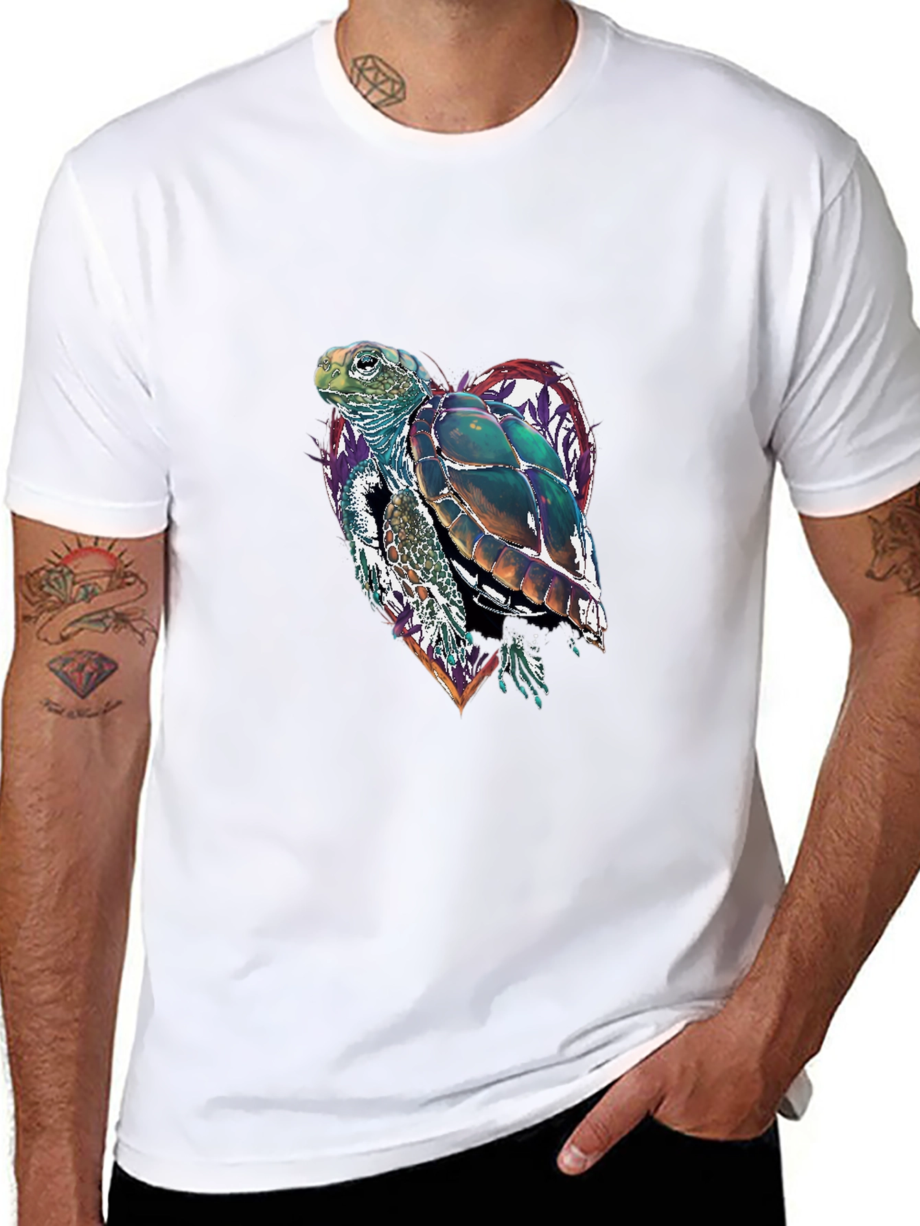 Sea Turtle Heart Graphic Tee - Black Cotton Blend