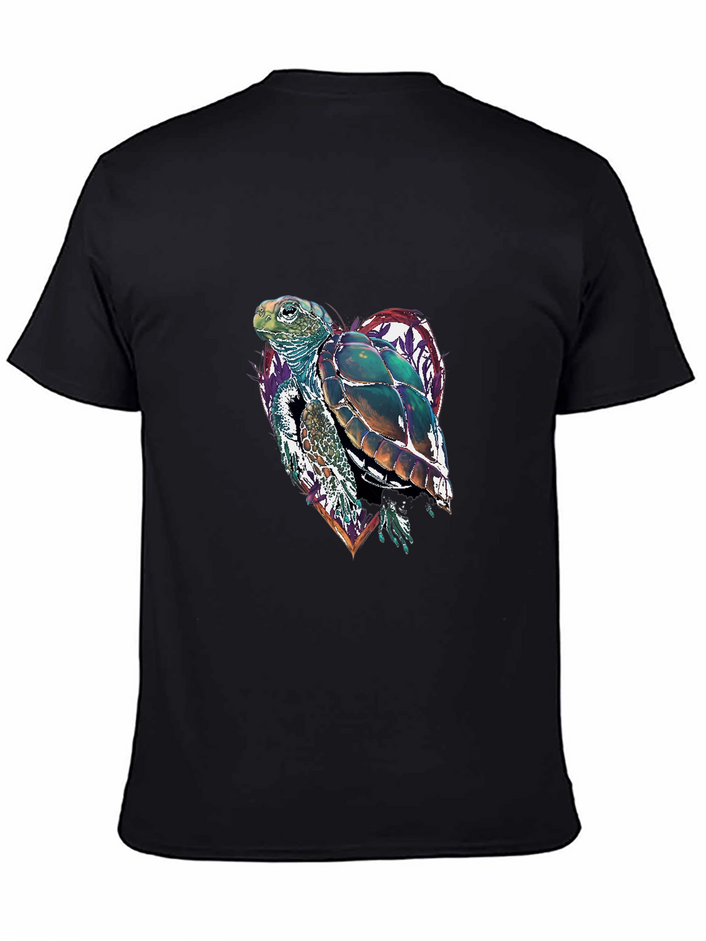 Sea Turtle Heart Graphic Tee - Black Cotton Blend