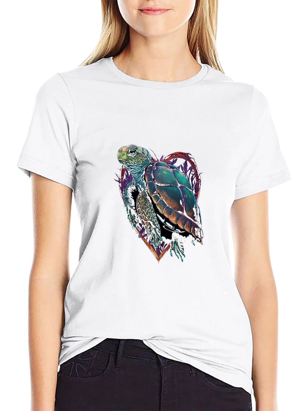 Sea Turtle Heart Graphic Tee - Black Cotton Blend