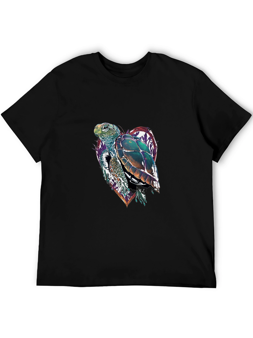 Sea Turtle Heart Graphic Tee - Black Cotton Blend