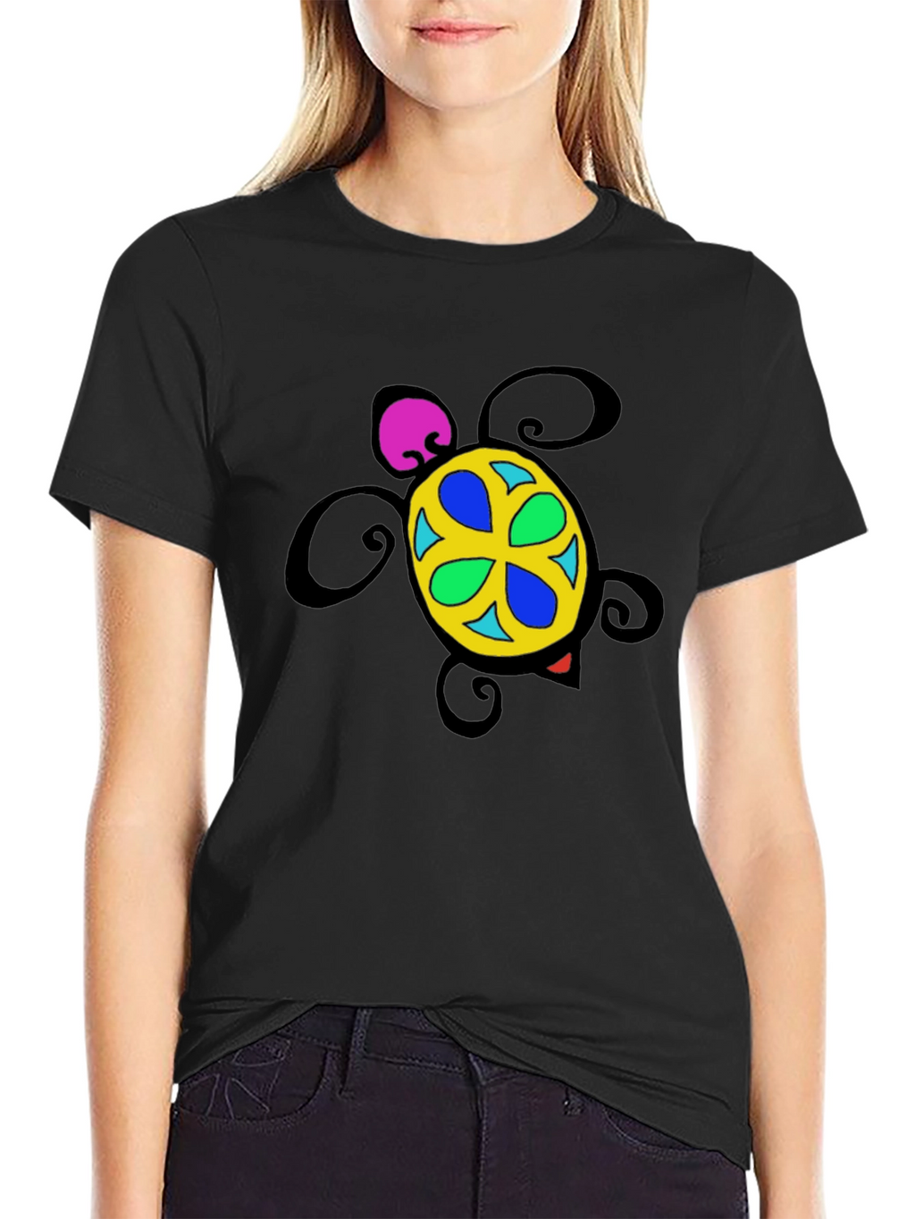 Turtle Graphic Tee - Black Cotton Blend