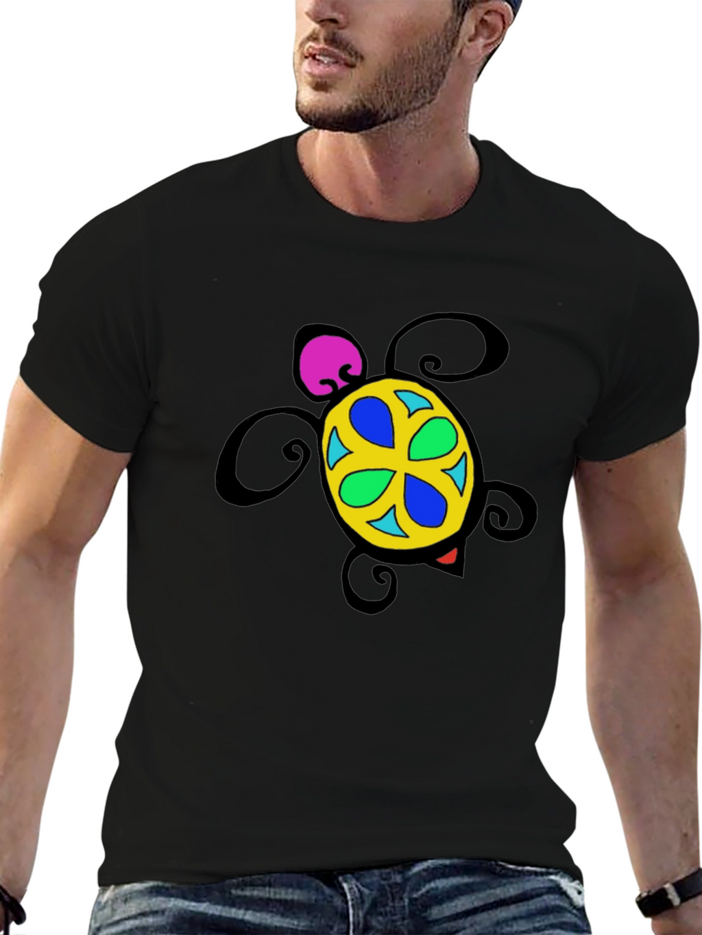 Turtle Graphic Tee - Black Cotton Blend