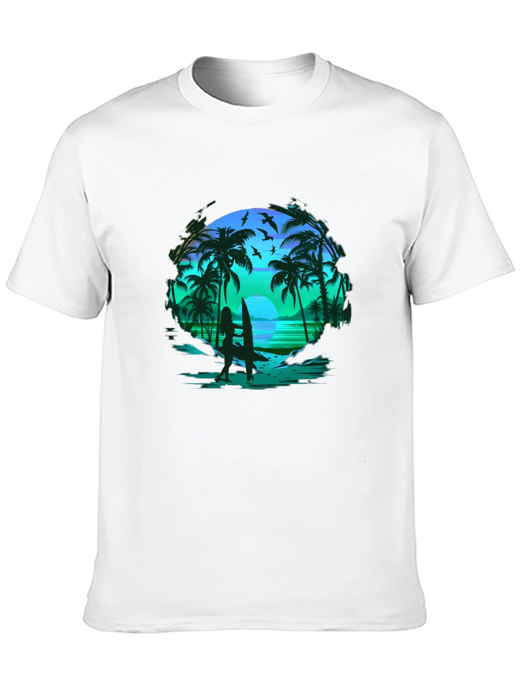 Tropical Beach Scene Black T-Shirt