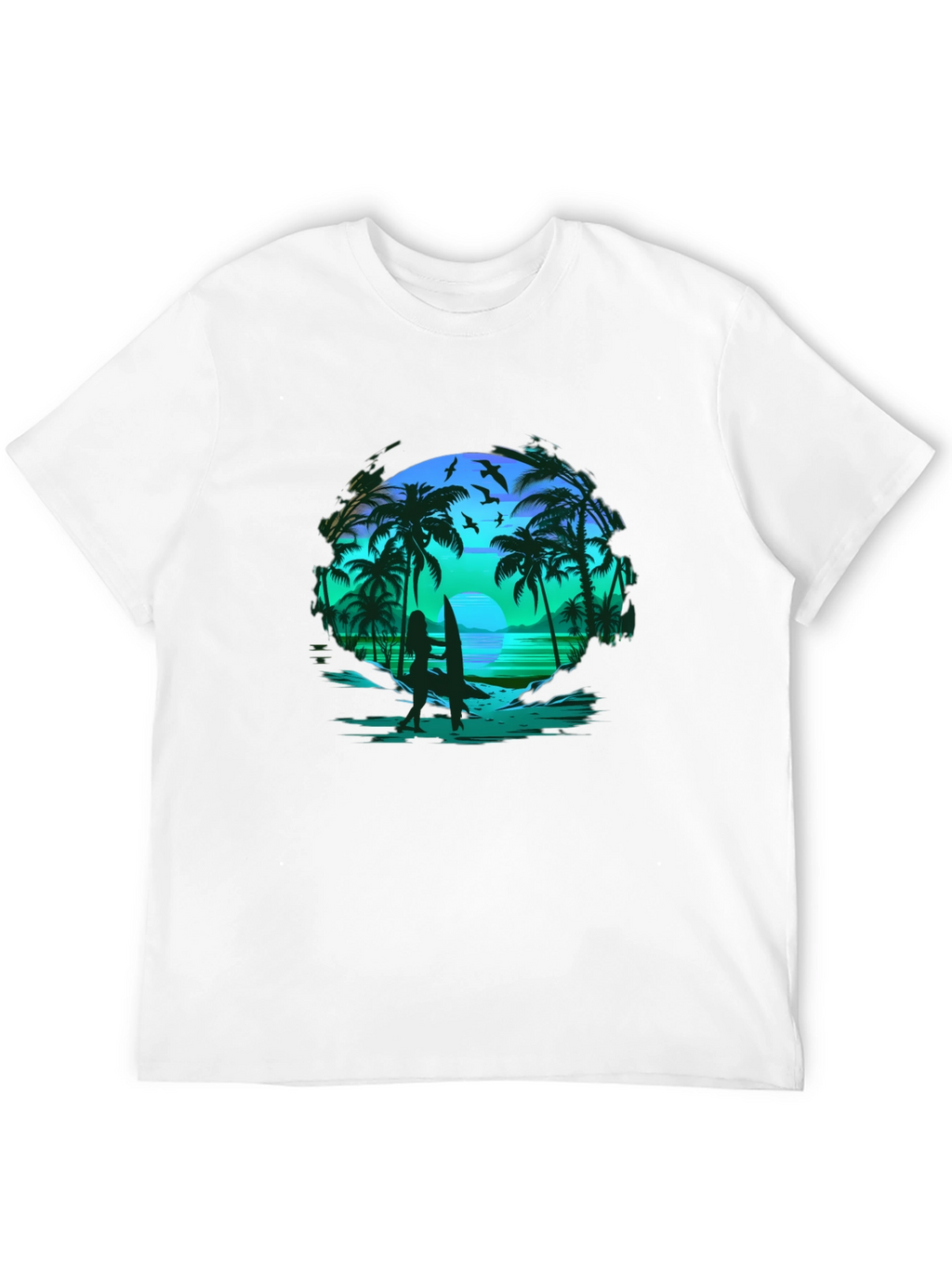 Tropical Beach Scene Black T-Shirt