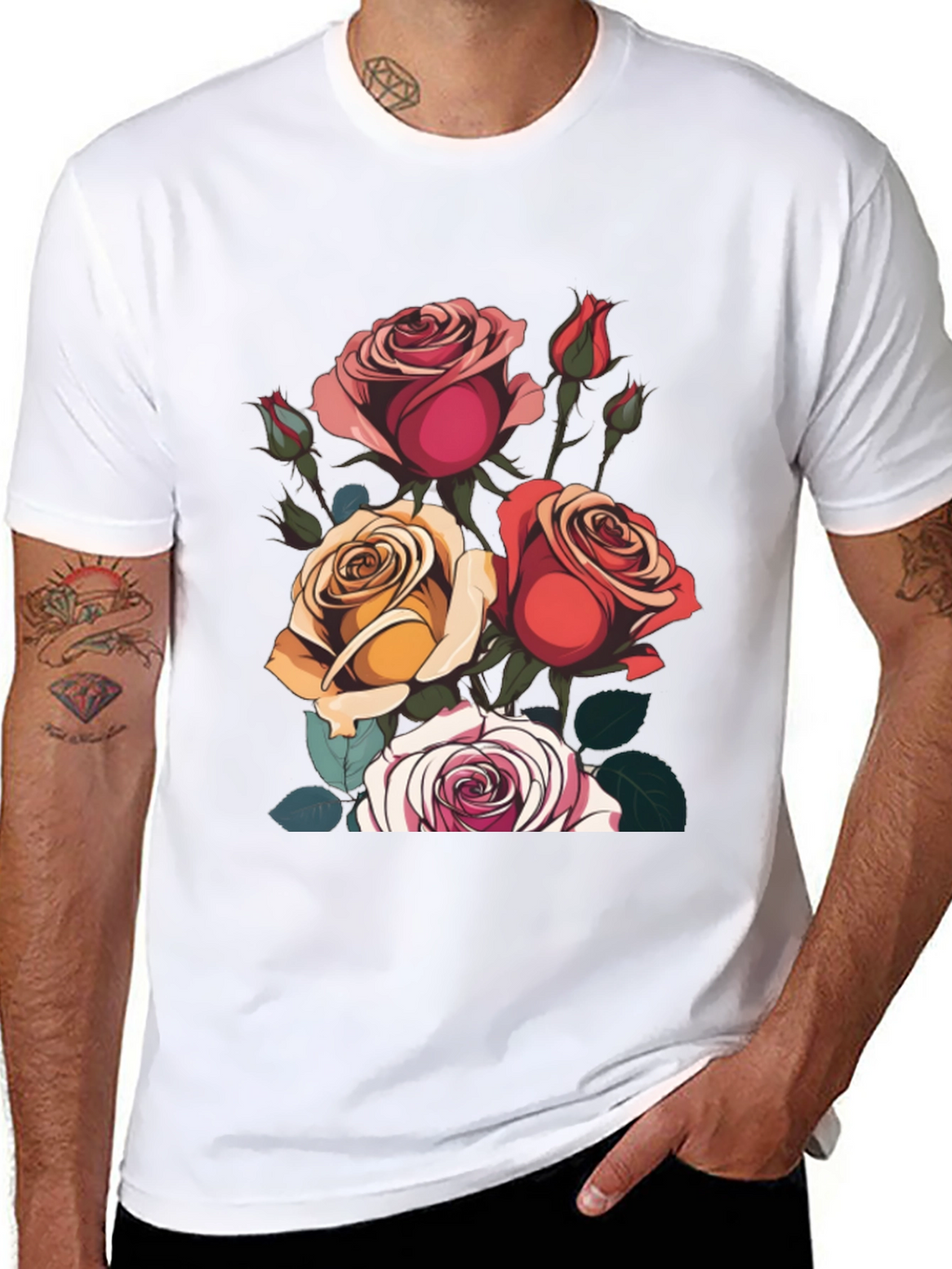 Floral Roses Graphic Tee - Classic Black