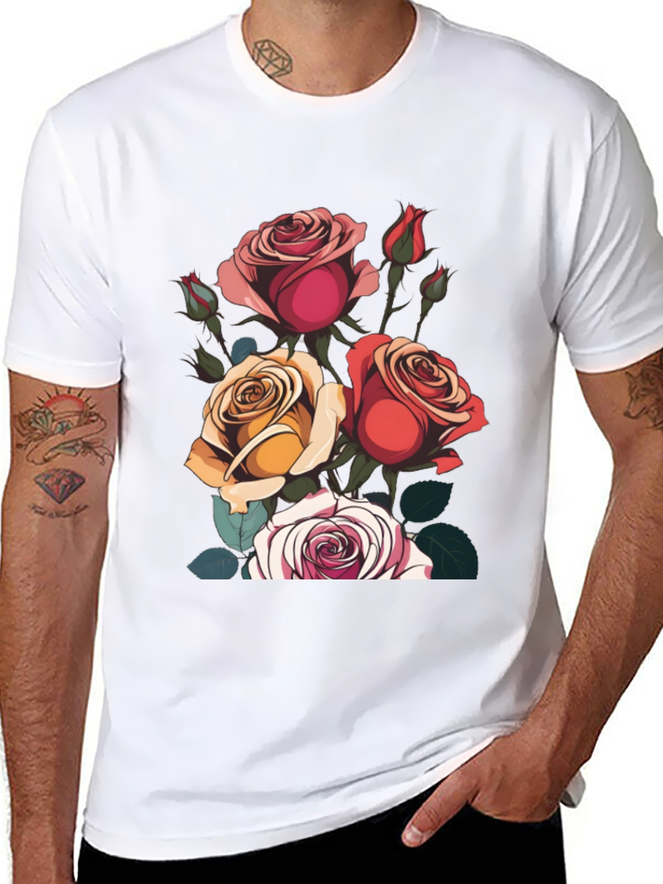 Floral Roses Graphic Tee - Classic Black