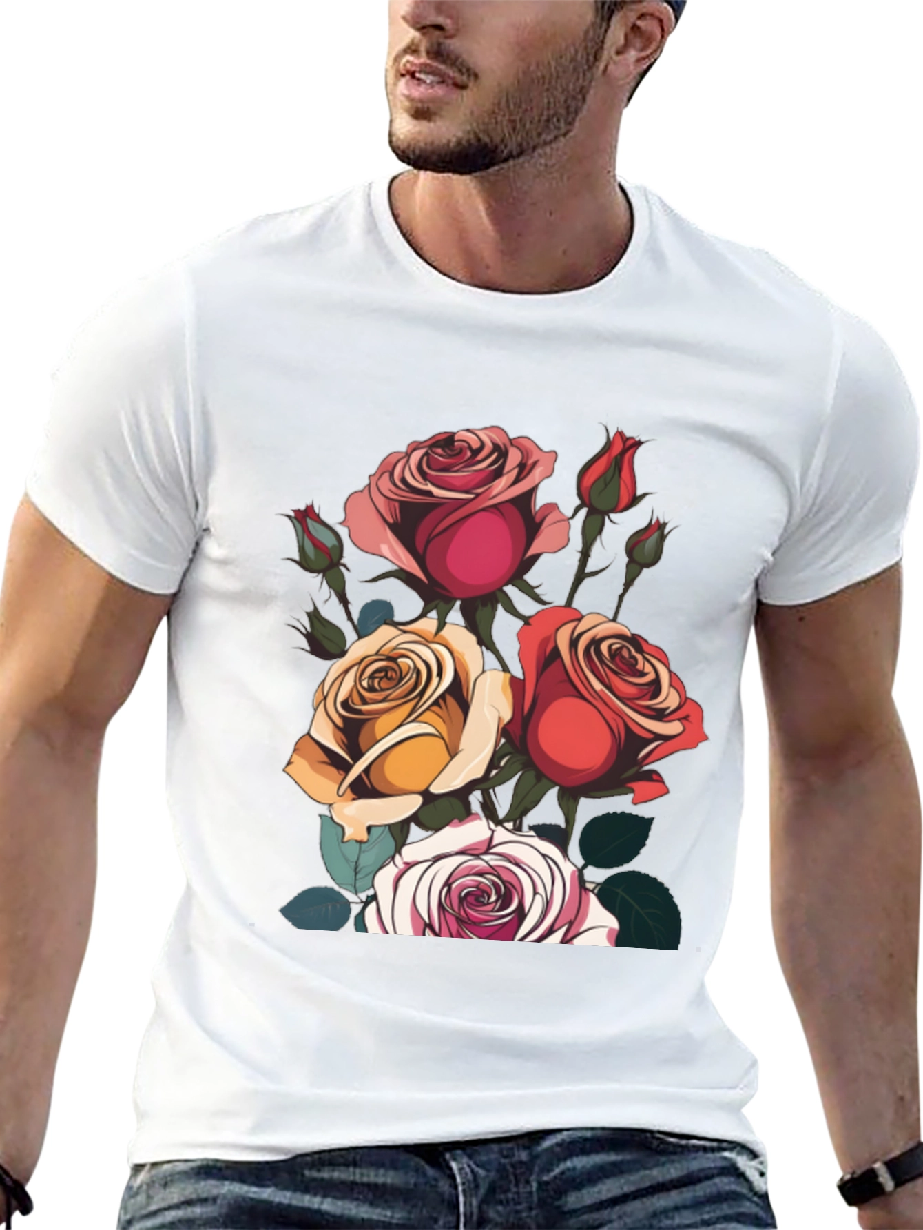 Floral Roses Graphic Tee - Classic Black