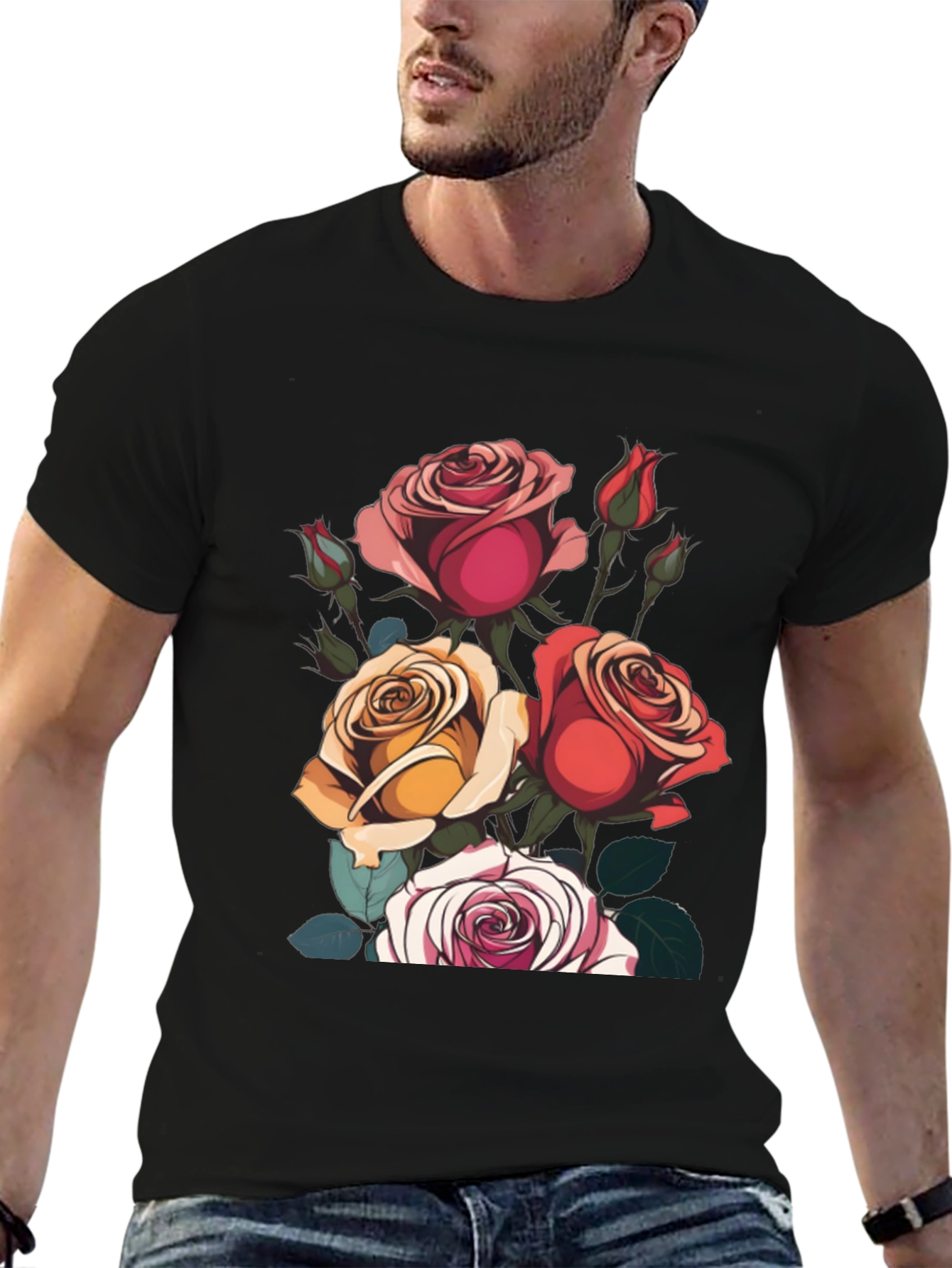 Floral Roses Graphic Tee - Classic Black
