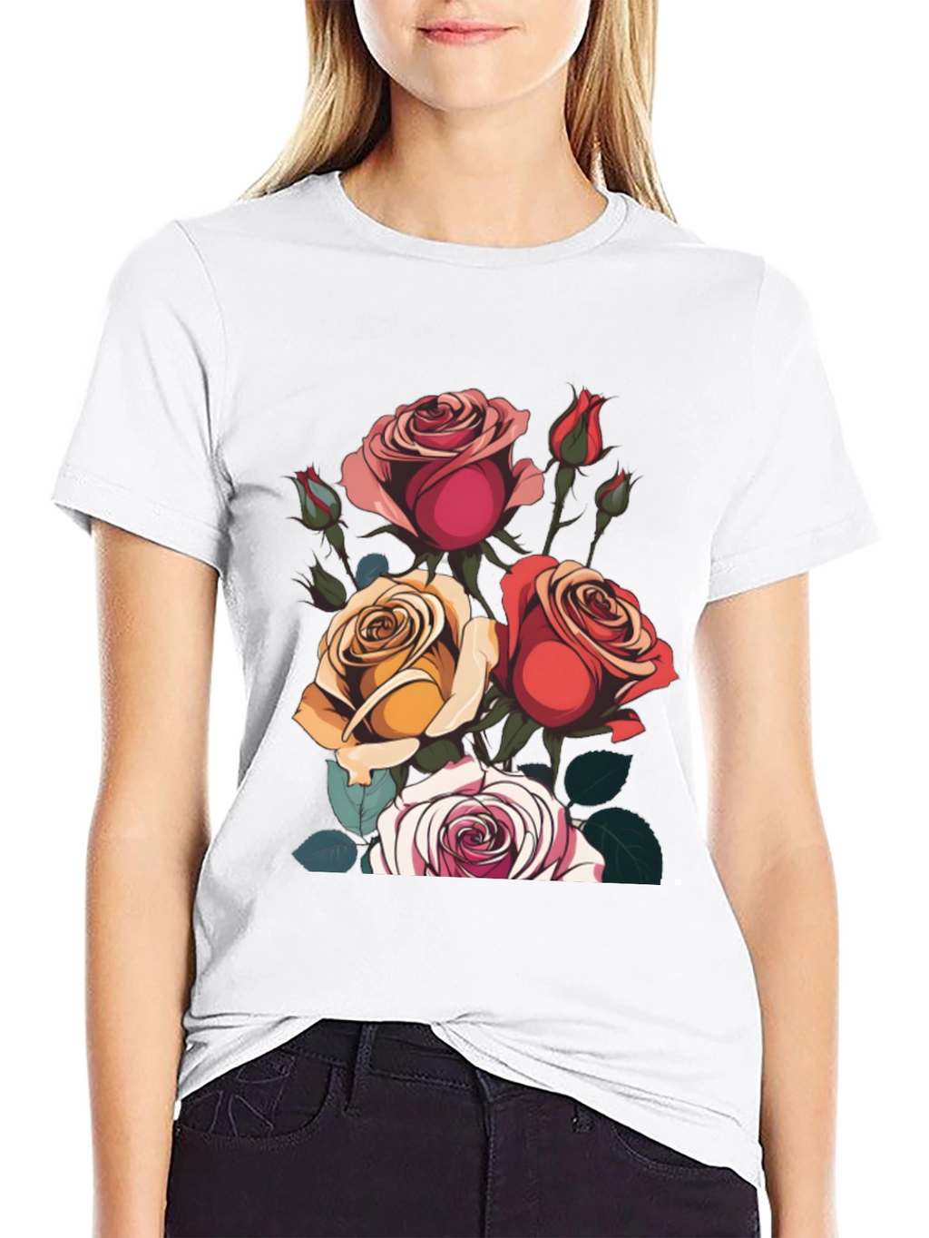 Floral Roses Graphic Tee - Classic Black
