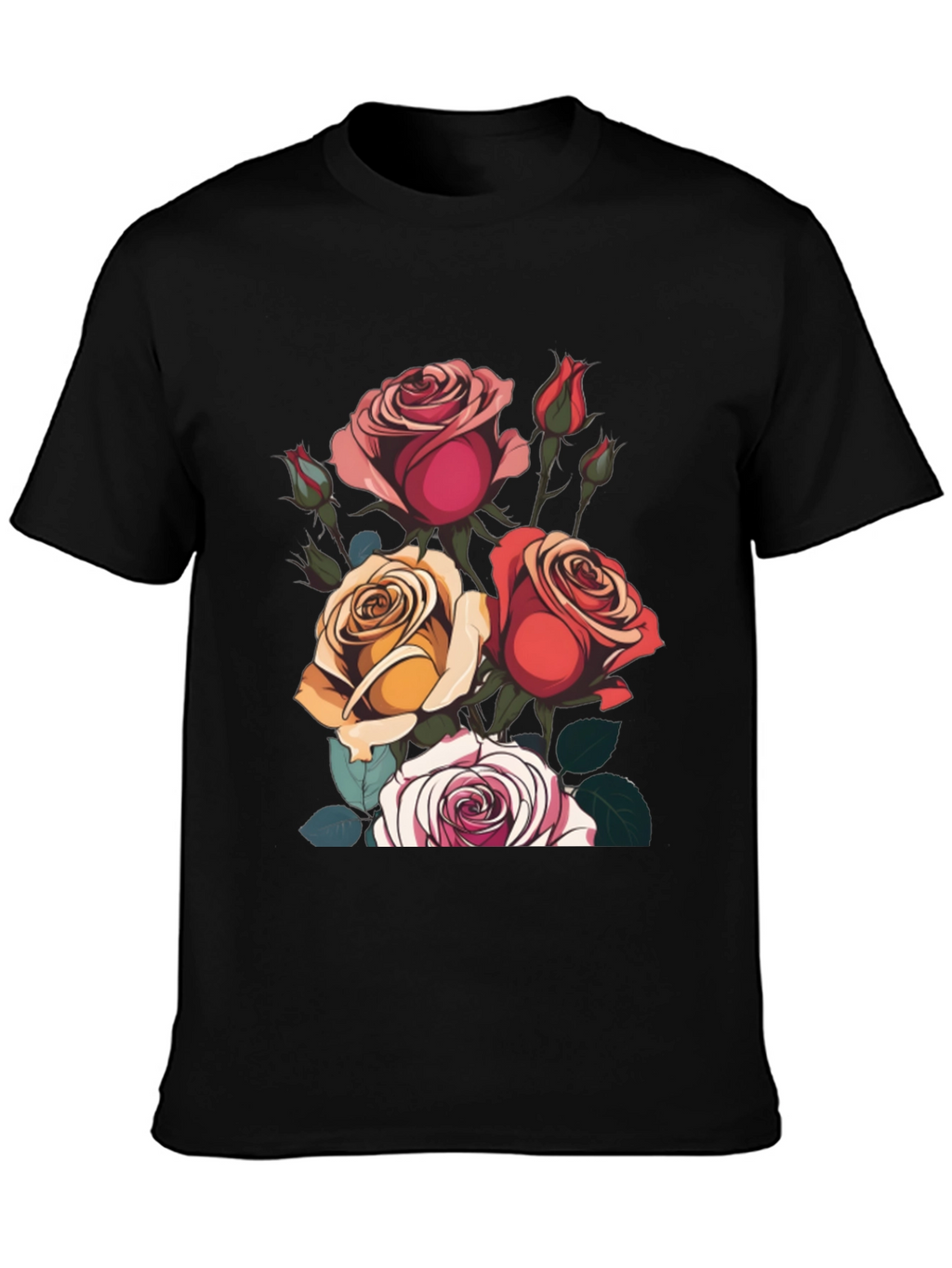Floral Roses Graphic Tee - Classic Black