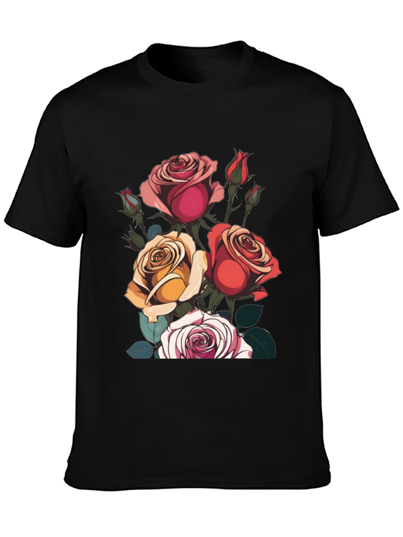 Floral Roses Graphic Tee - Classic Black
