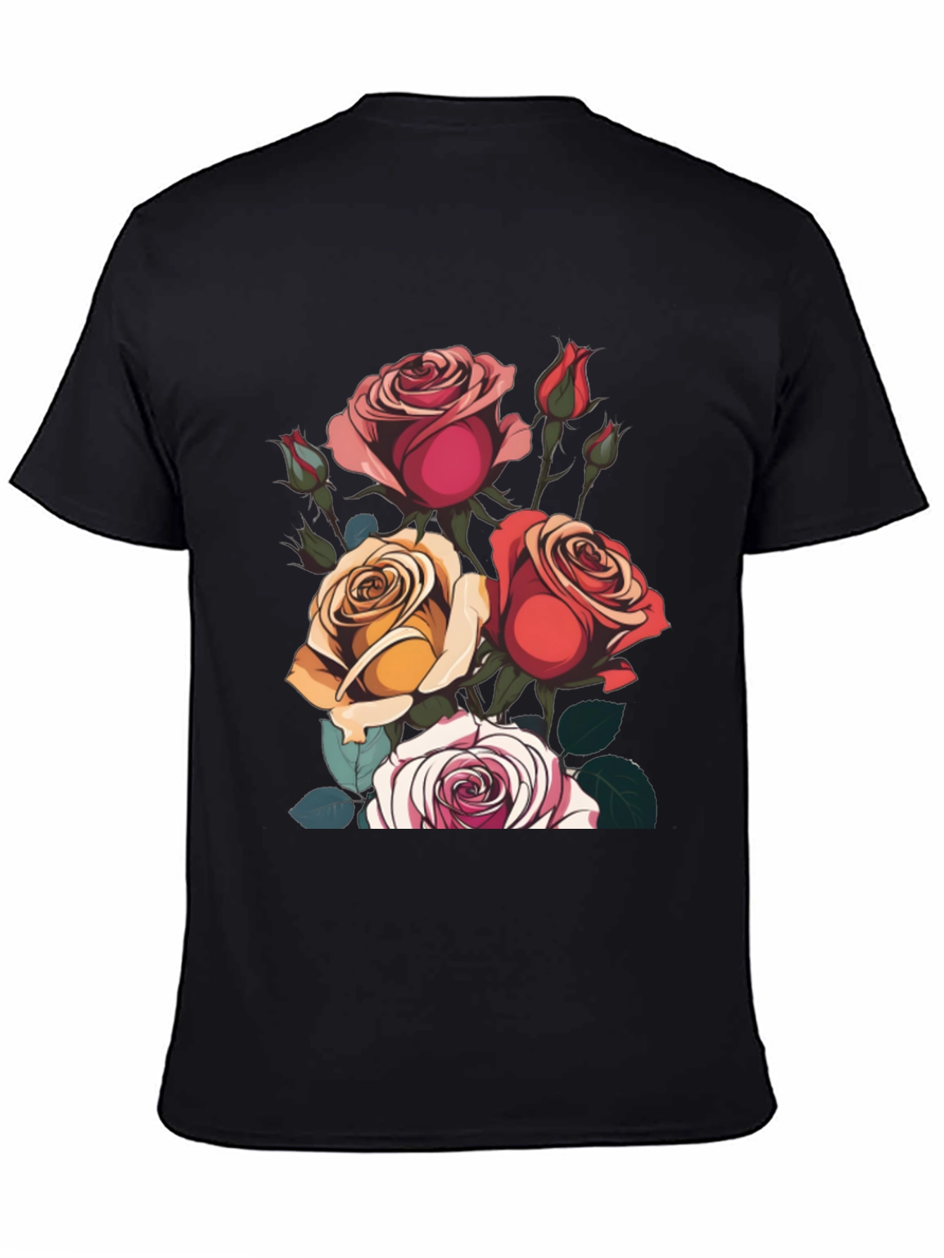 Floral Roses Graphic Tee - Classic Black