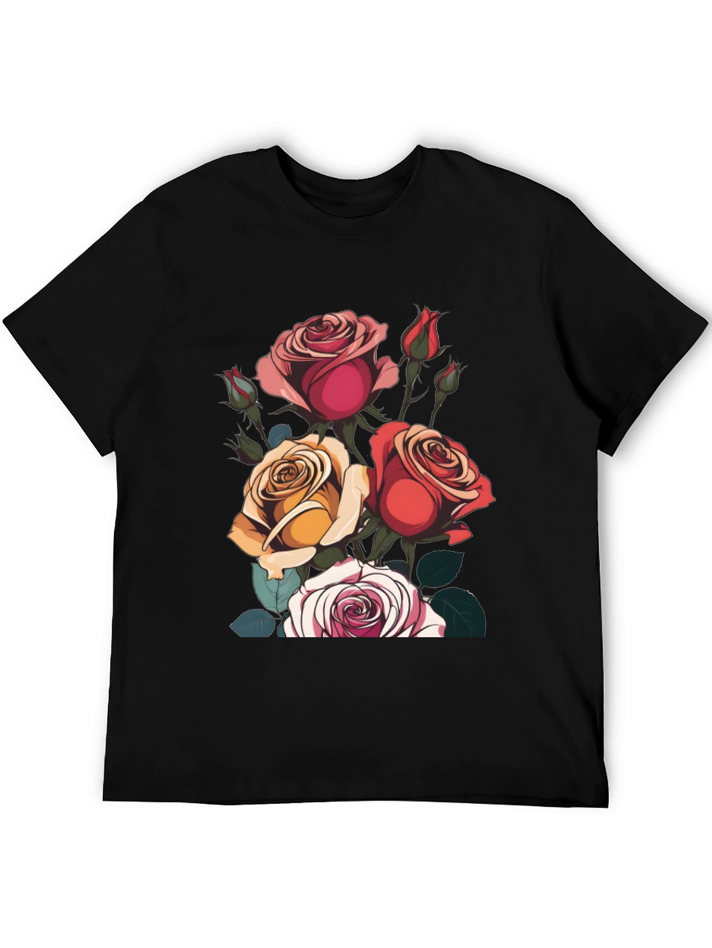 Floral Roses Graphic Tee - Classic Black