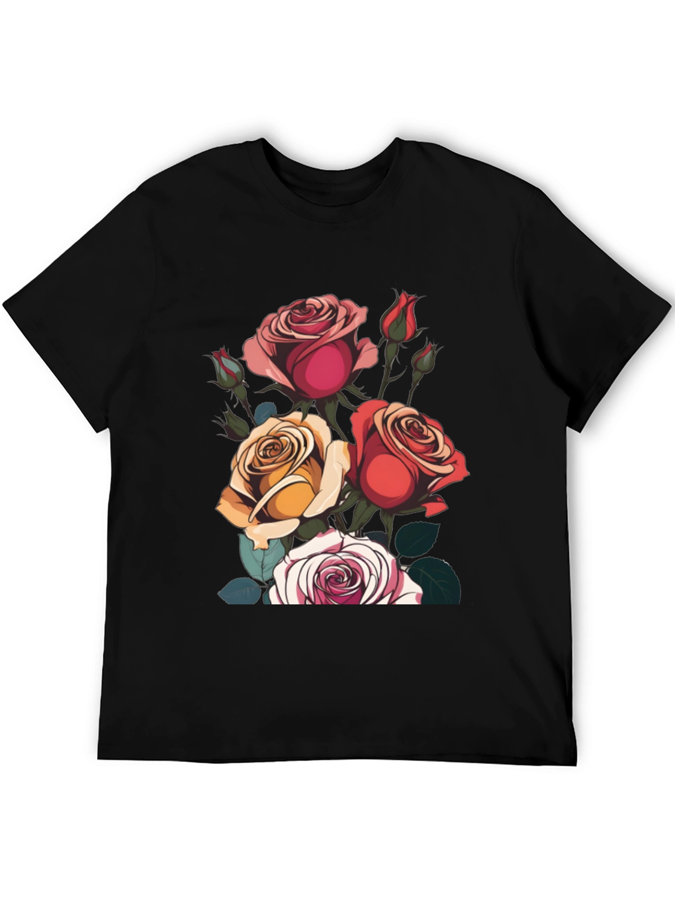 Floral Roses Graphic Tee - Classic Black