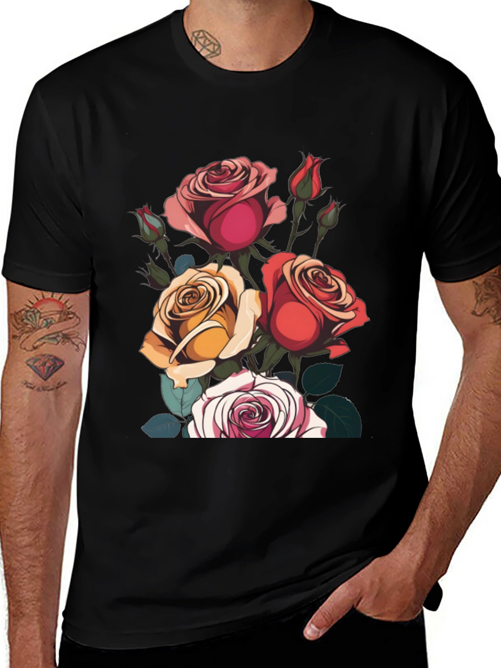 Floral Roses Graphic Tee - Classic Black