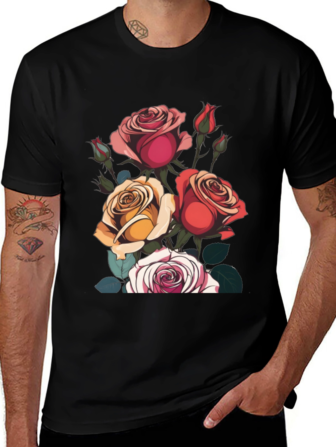 Floral Roses Graphic Tee - Classic Black