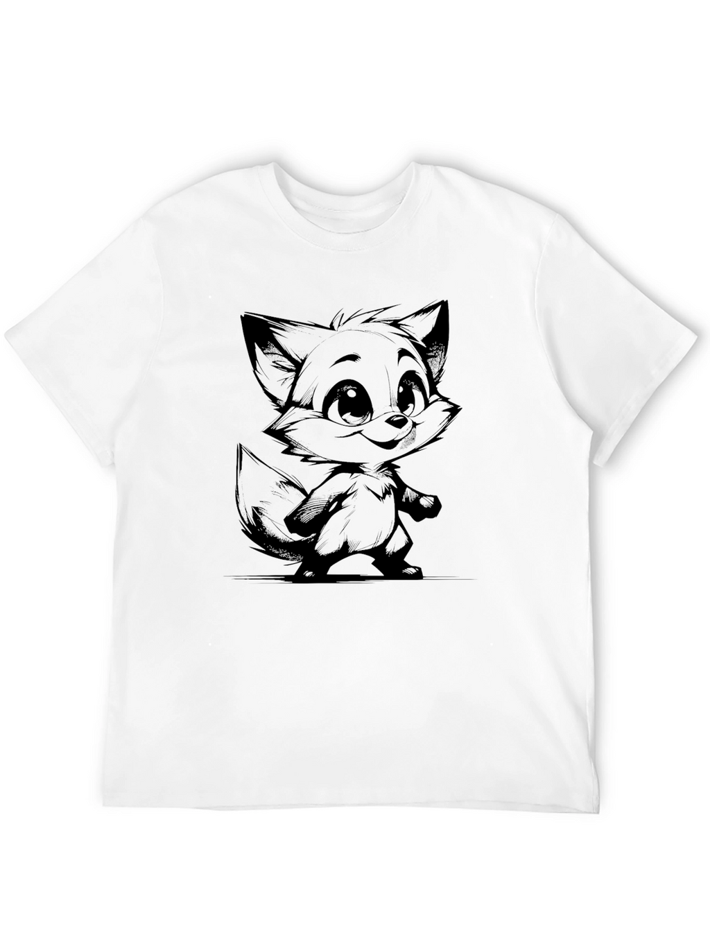Cartoon Fox Graphic Tee - Unisex Black T-Shirt