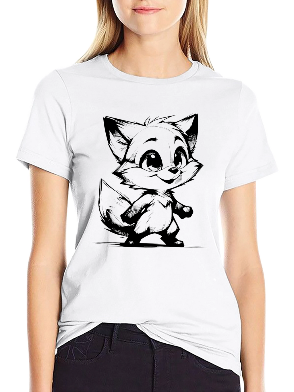 Cartoon Fox Graphic Tee - Unisex Black T-Shirt