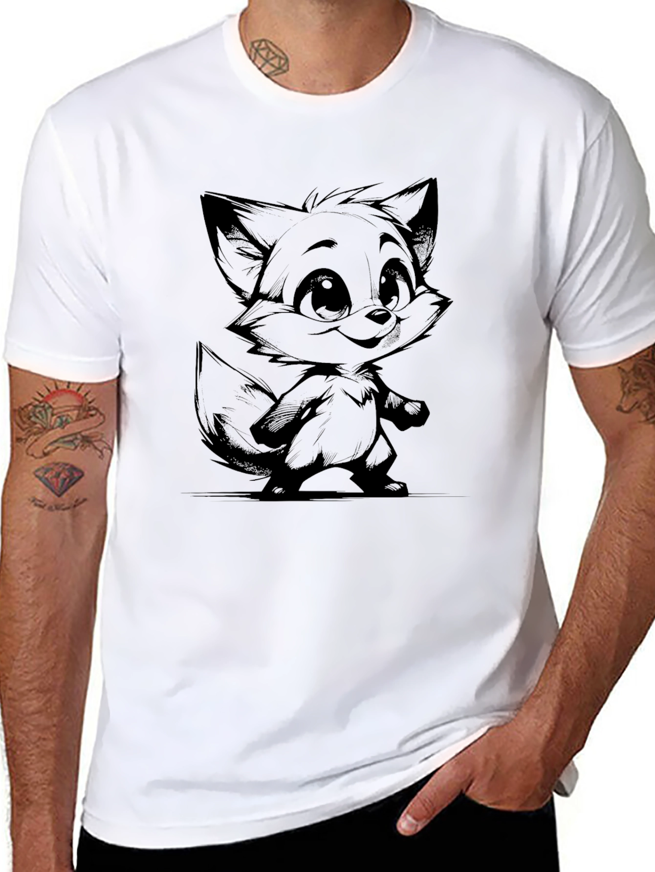 Cartoon Fox Graphic Tee - Unisex Black T-Shirt