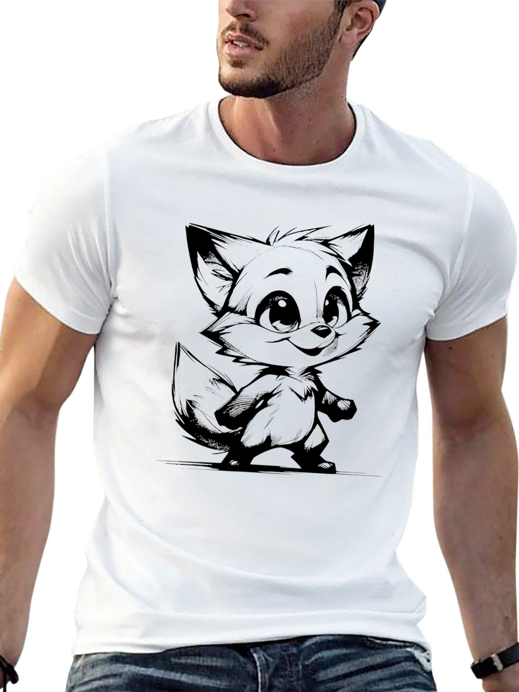 Cartoon Fox Graphic Tee - Unisex Black T-Shirt
