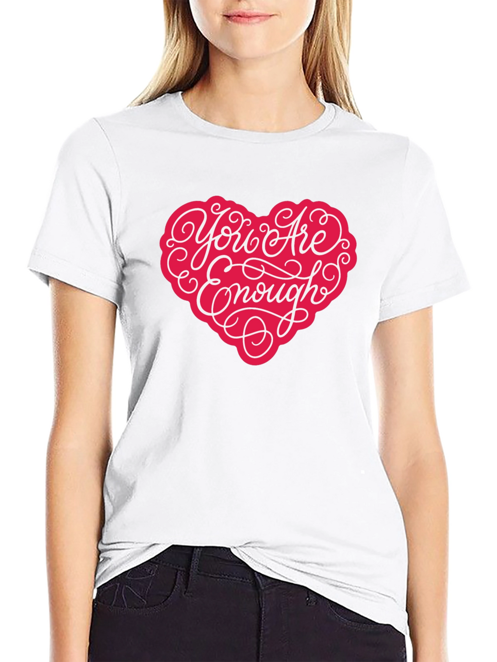 You Are Enough Heart Graphic T-Shirt - Black
