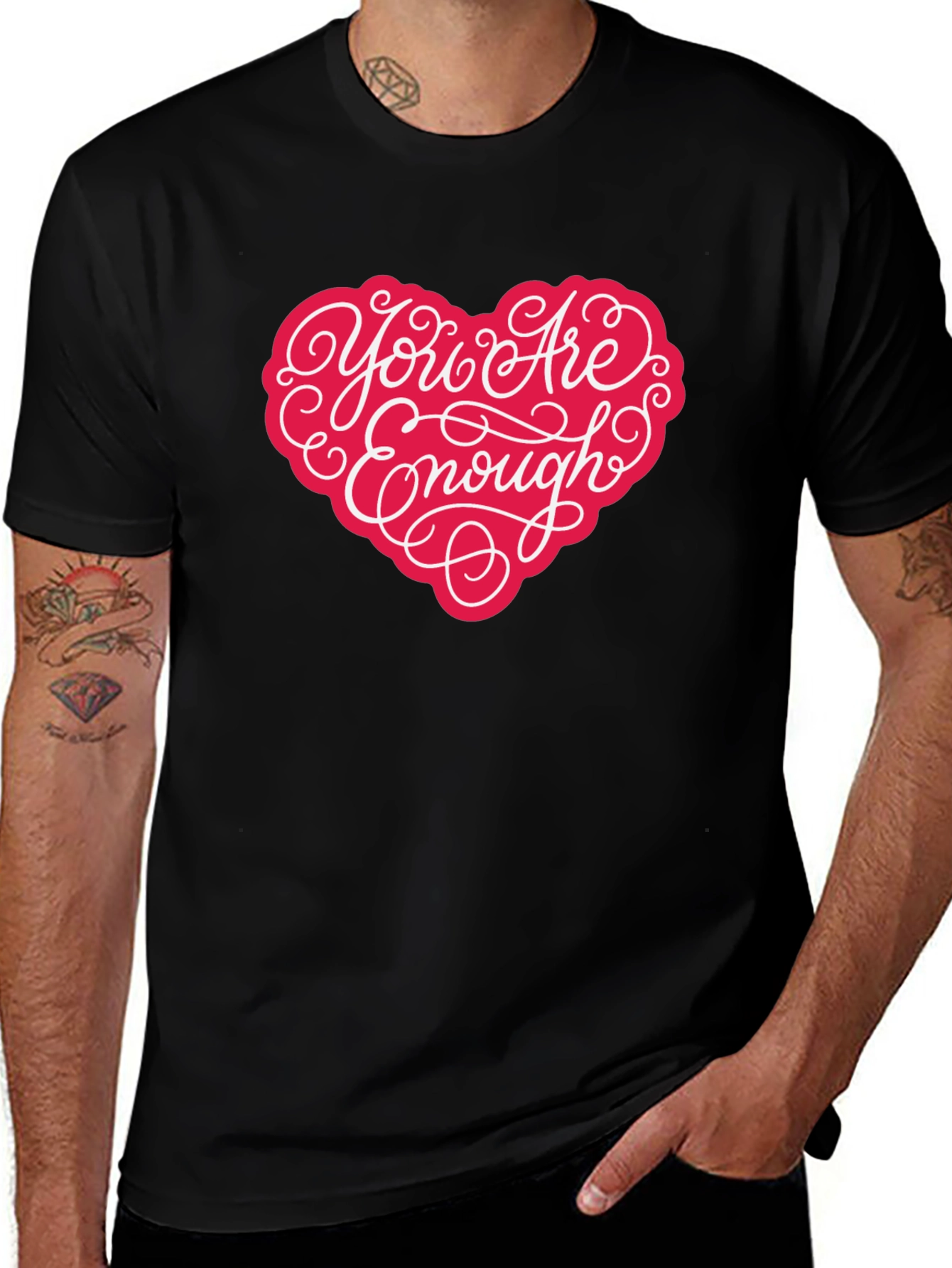 You Are Enough Heart Graphic T-Shirt - Black