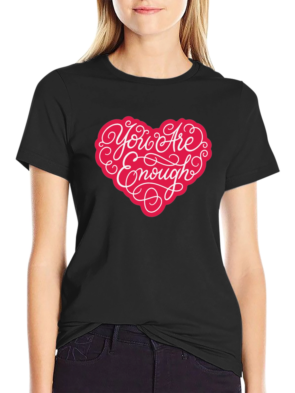 You Are Enough Heart Graphic T-Shirt - Black