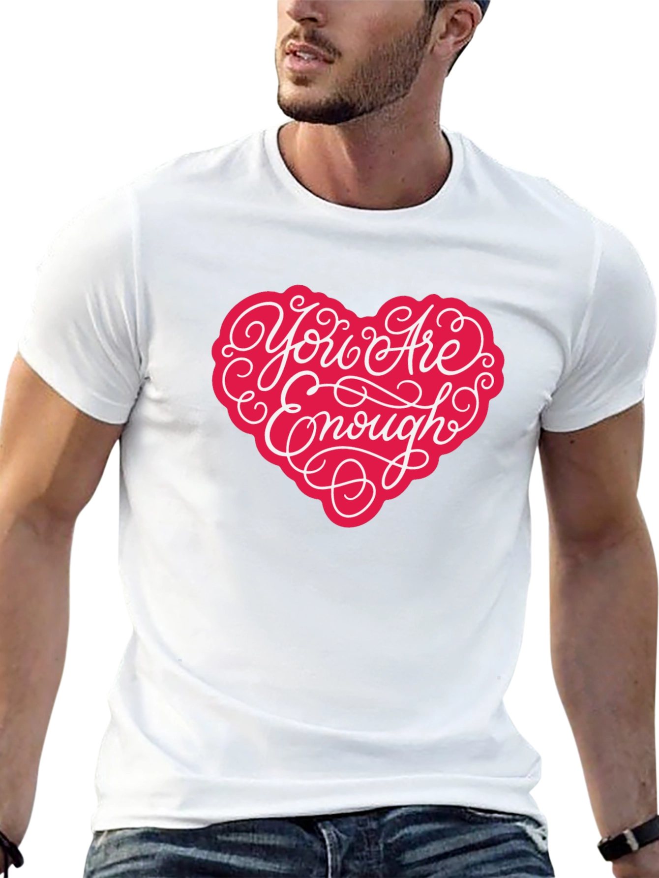 You Are Enough Heart Graphic T-Shirt - Black
