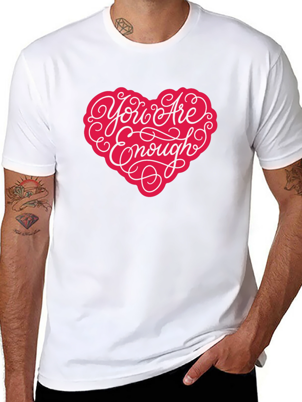 You Are Enough Heart Graphic T-Shirt - Black