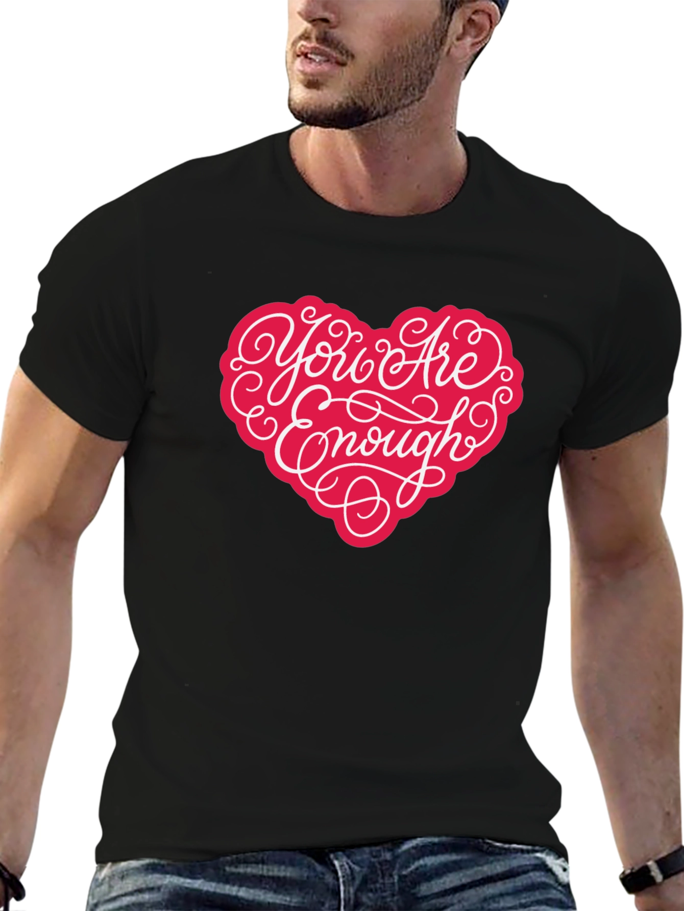You Are Enough Heart Graphic T-Shirt - Black