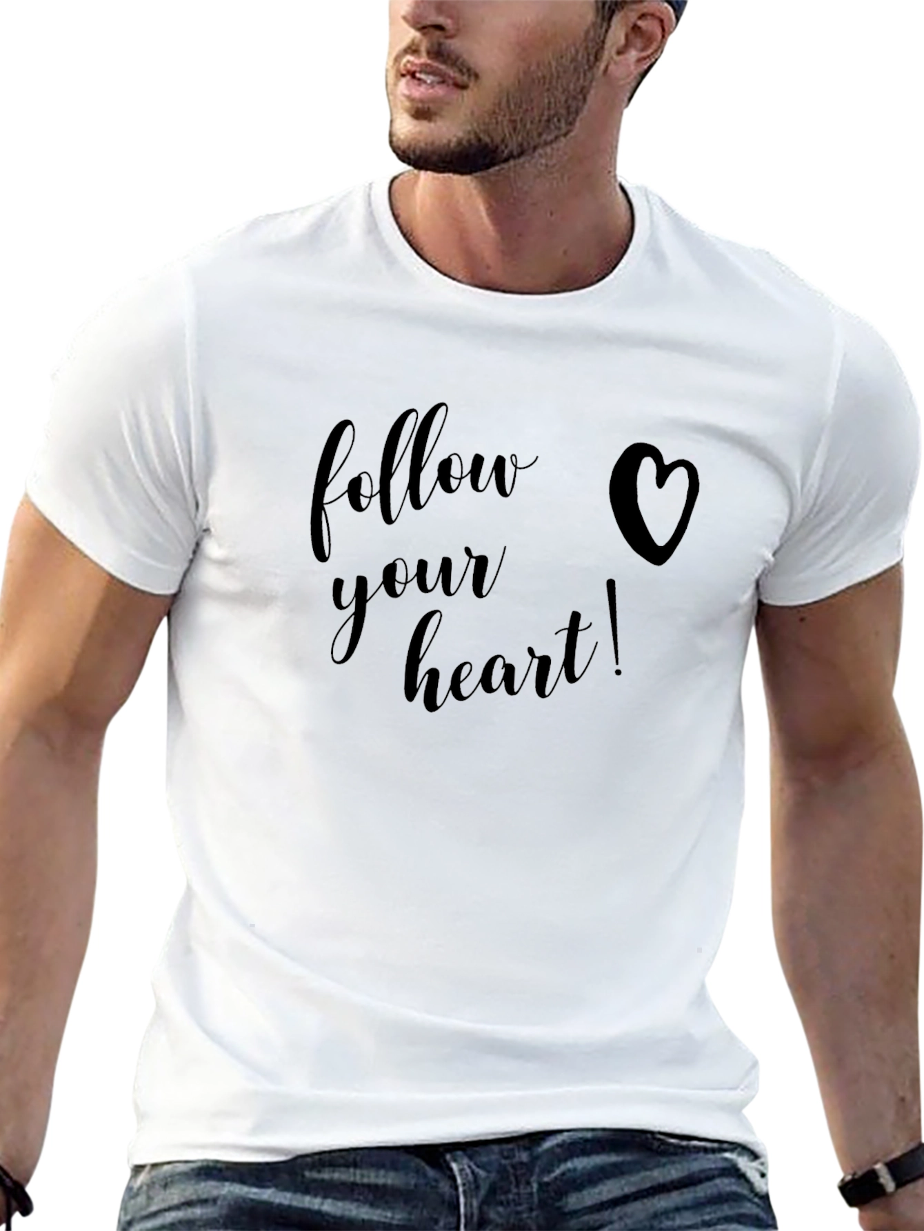 Follow Your Heart Black T-Shirt - Inspirational Design