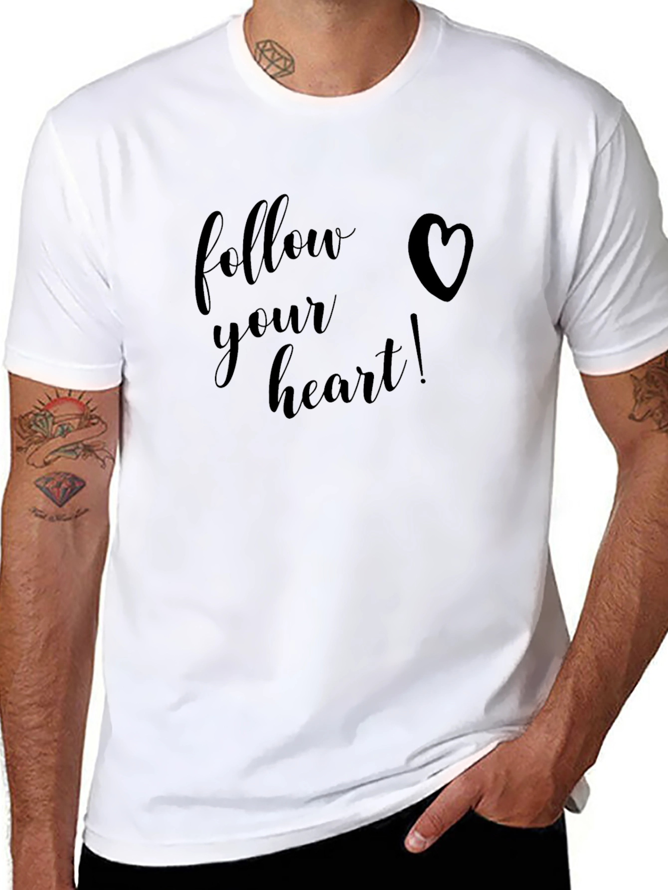 Follow Your Heart Black T-Shirt - Inspirational Design